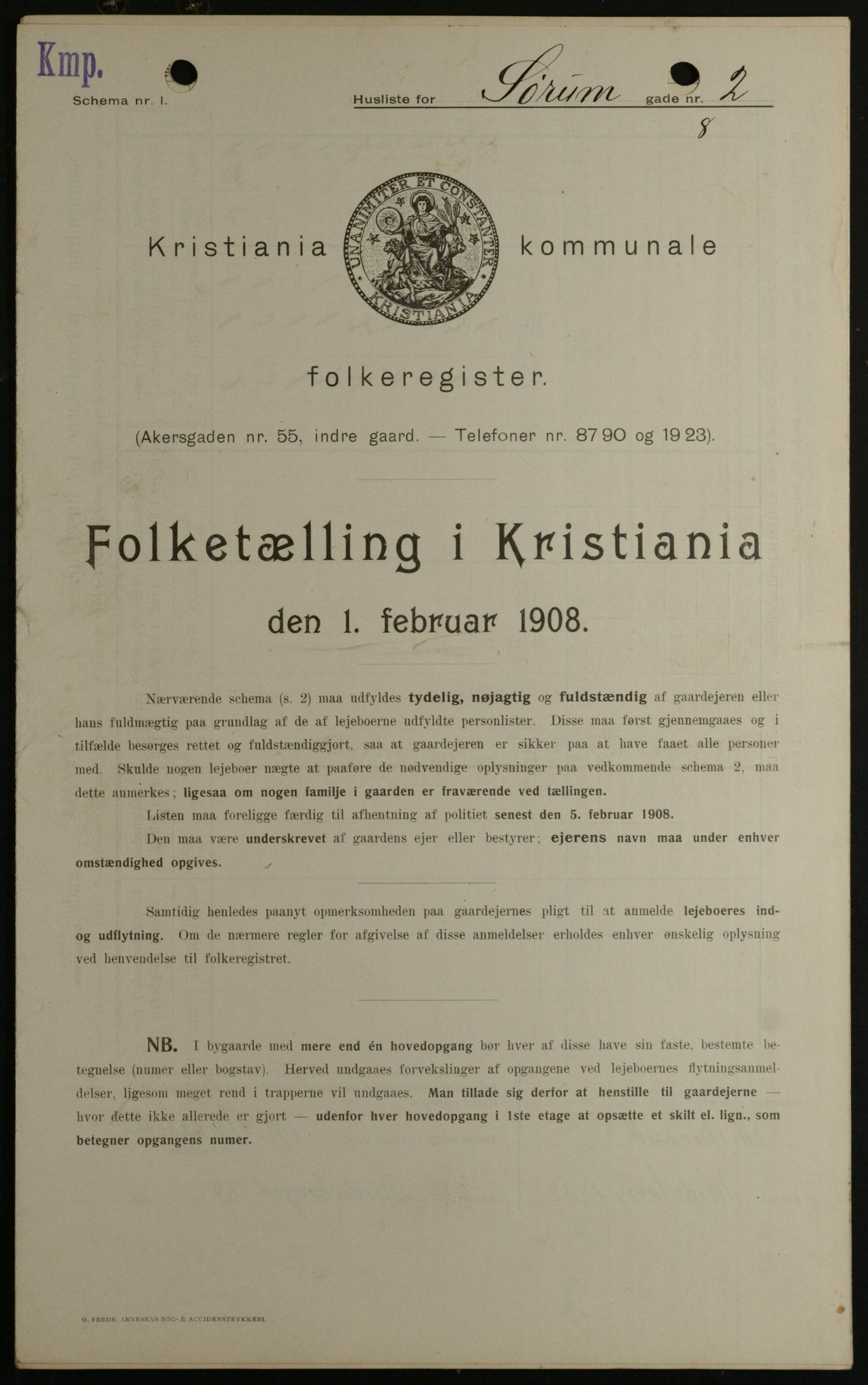 OBA, Kommunal folketelling 1.2.1908 for Kristiania kjøpstad, 1908, s. 96076