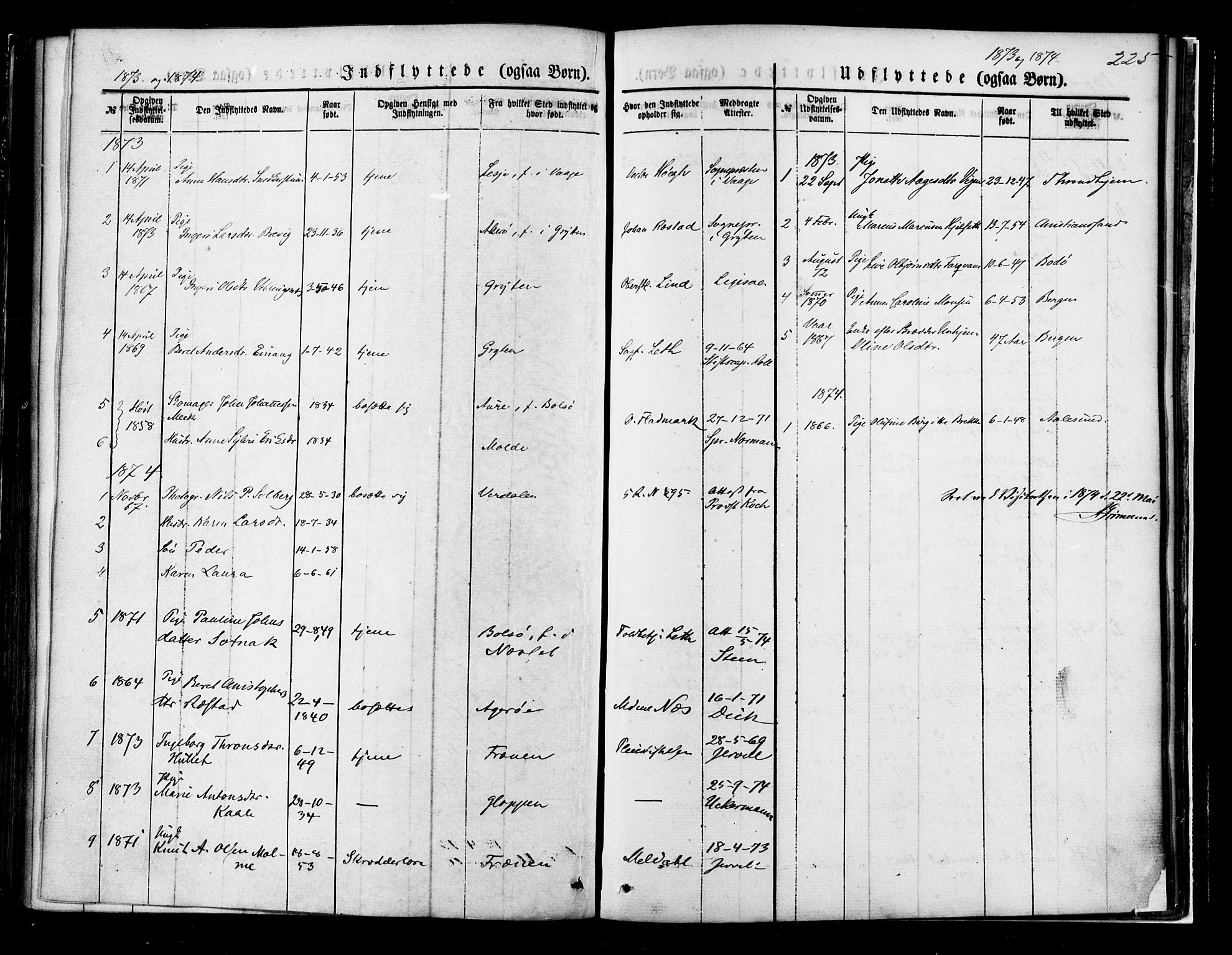 Ministerialprotokoller, klokkerbøker og fødselsregistre - Møre og Romsdal, SAT/A-1454/558/L0691: Ministerialbok nr. 558A05, 1873-1886, s. 225