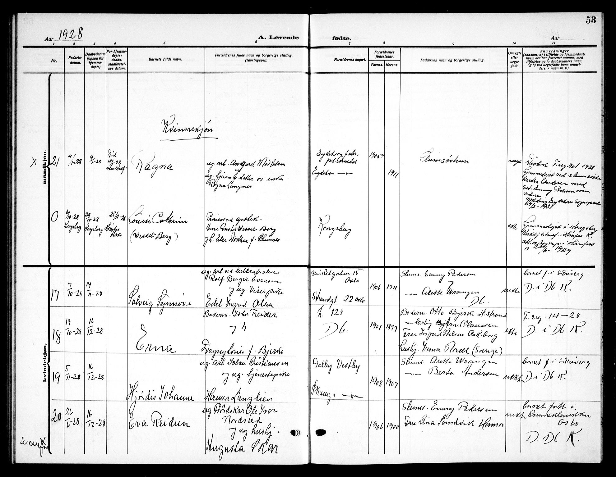 Drøbak prestekontor Kirkebøker, SAO/A-10142a/G/Ga/L0002: Klokkerbok nr. I 2, 1917-1932, s. 53