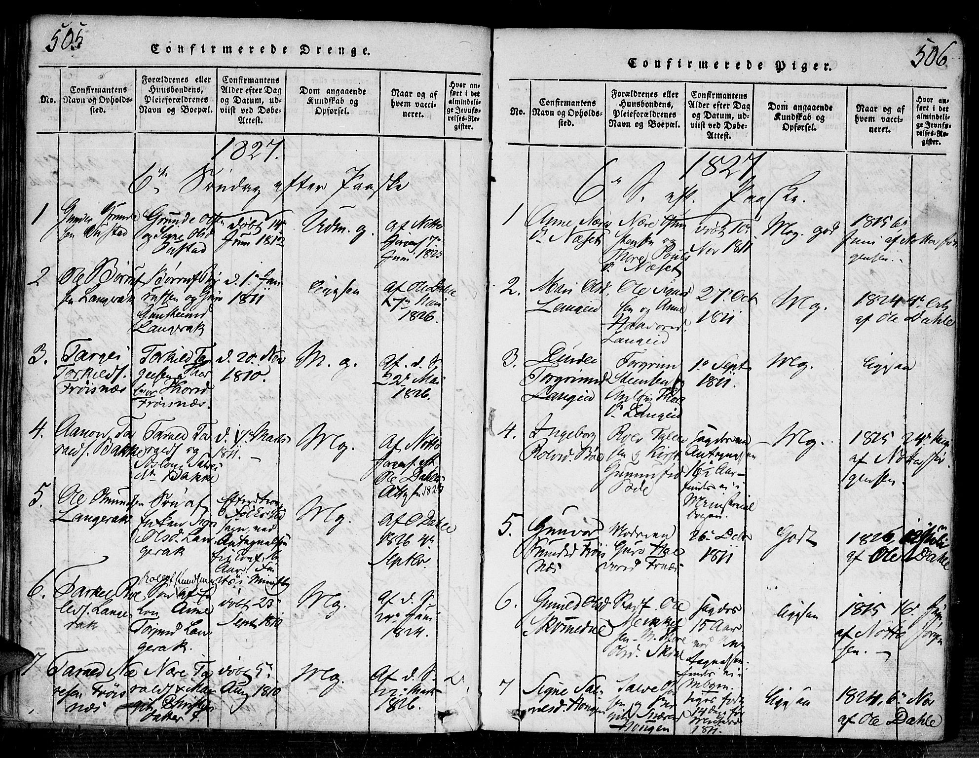 Bygland sokneprestkontor, AV/SAK-1111-0006/F/Fa/Fab/L0003: Ministerialbok nr. A 3, 1816-1841, s. 505-506