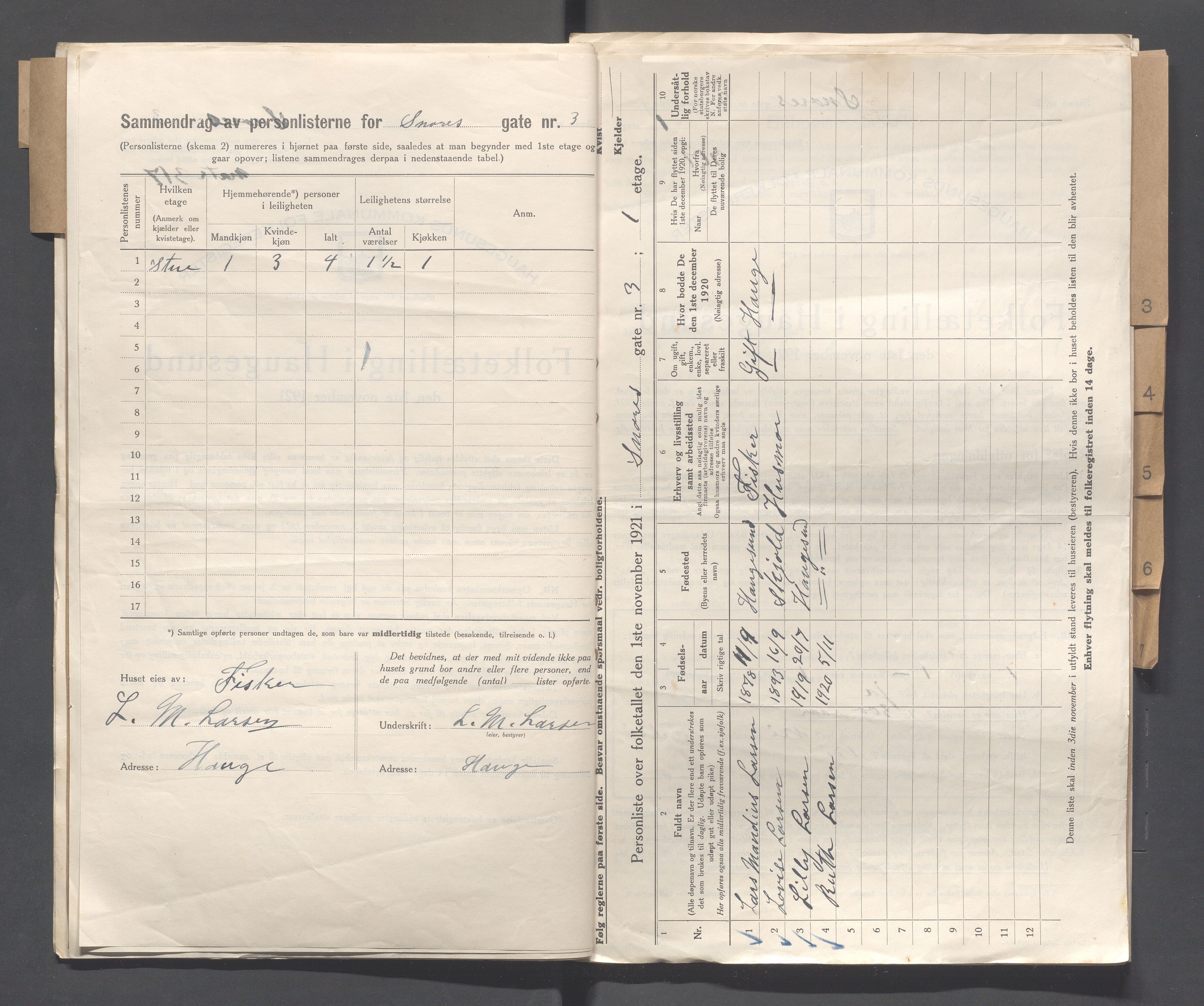 IKAR, Kommunal folketelling 1.11.1921 for Haugesund, 1921, s. 4282