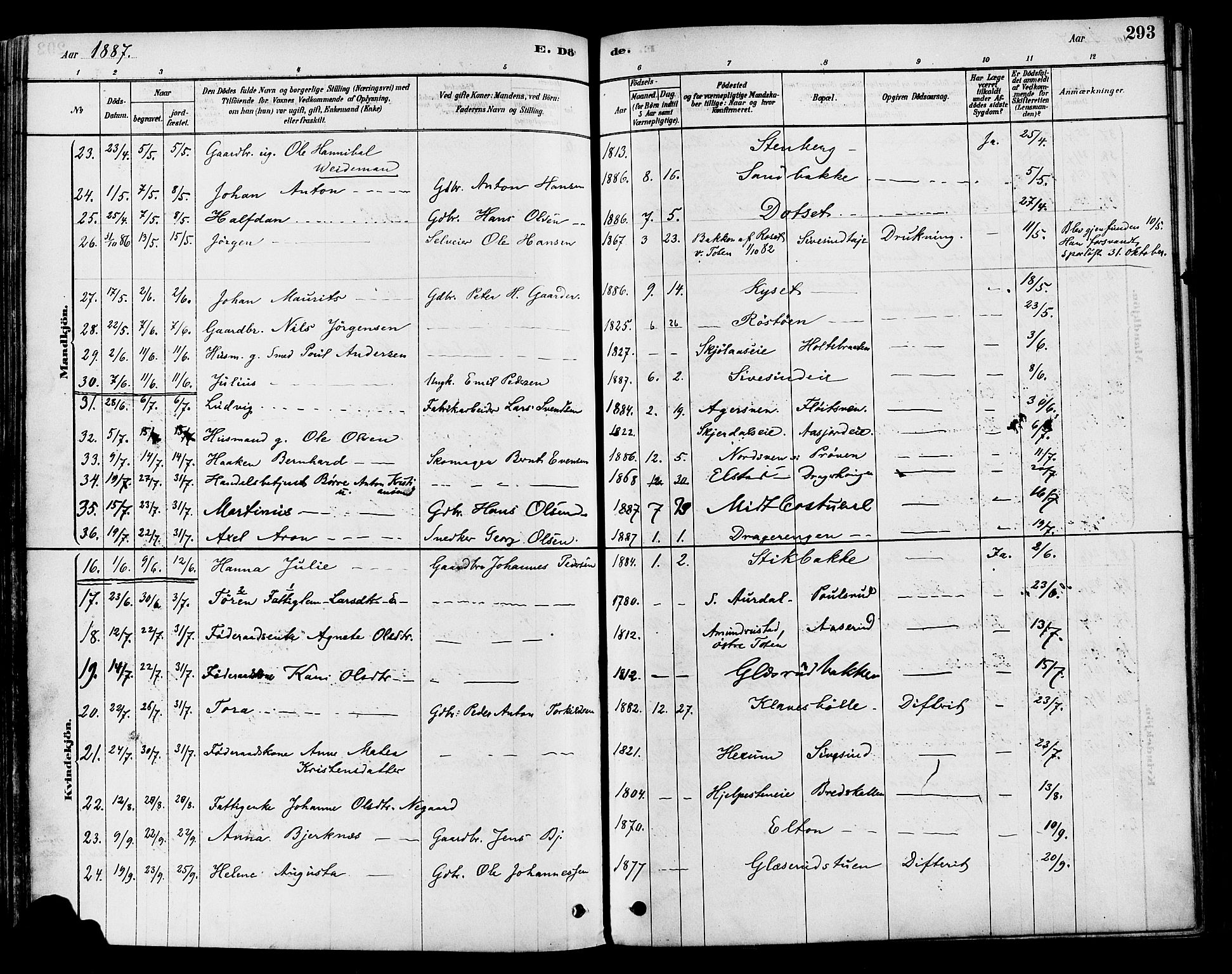 Vestre Toten prestekontor, SAH/PREST-108/H/Ha/Haa/L0009: Ministerialbok nr. 9, 1878-1894, s. 293