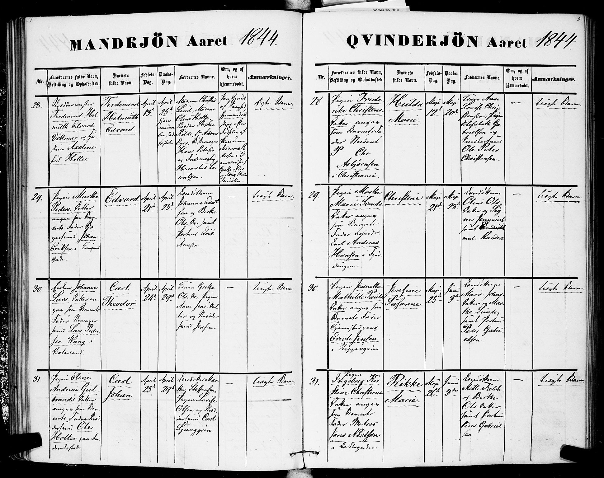 Rikshospitalet prestekontor Kirkebøker, AV/SAO-A-10309b/F/L0003: Ministerialbok nr. 3, 1841-1853, s. 71