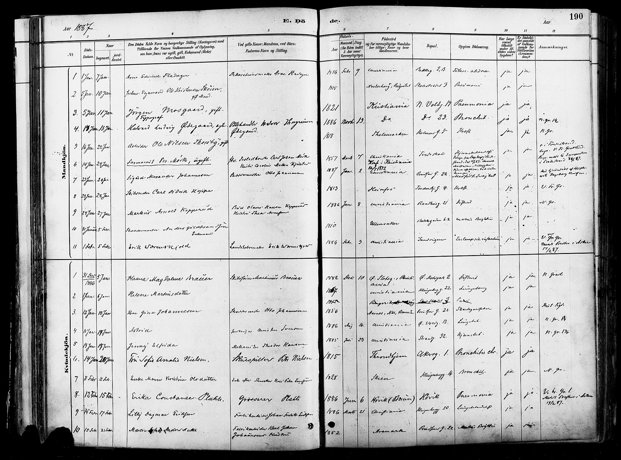 Johannes prestekontor Kirkebøker, AV/SAO-A-10852/F/Fa/L0004: Ministerialbok nr. 4, 1883-1907, s. 190