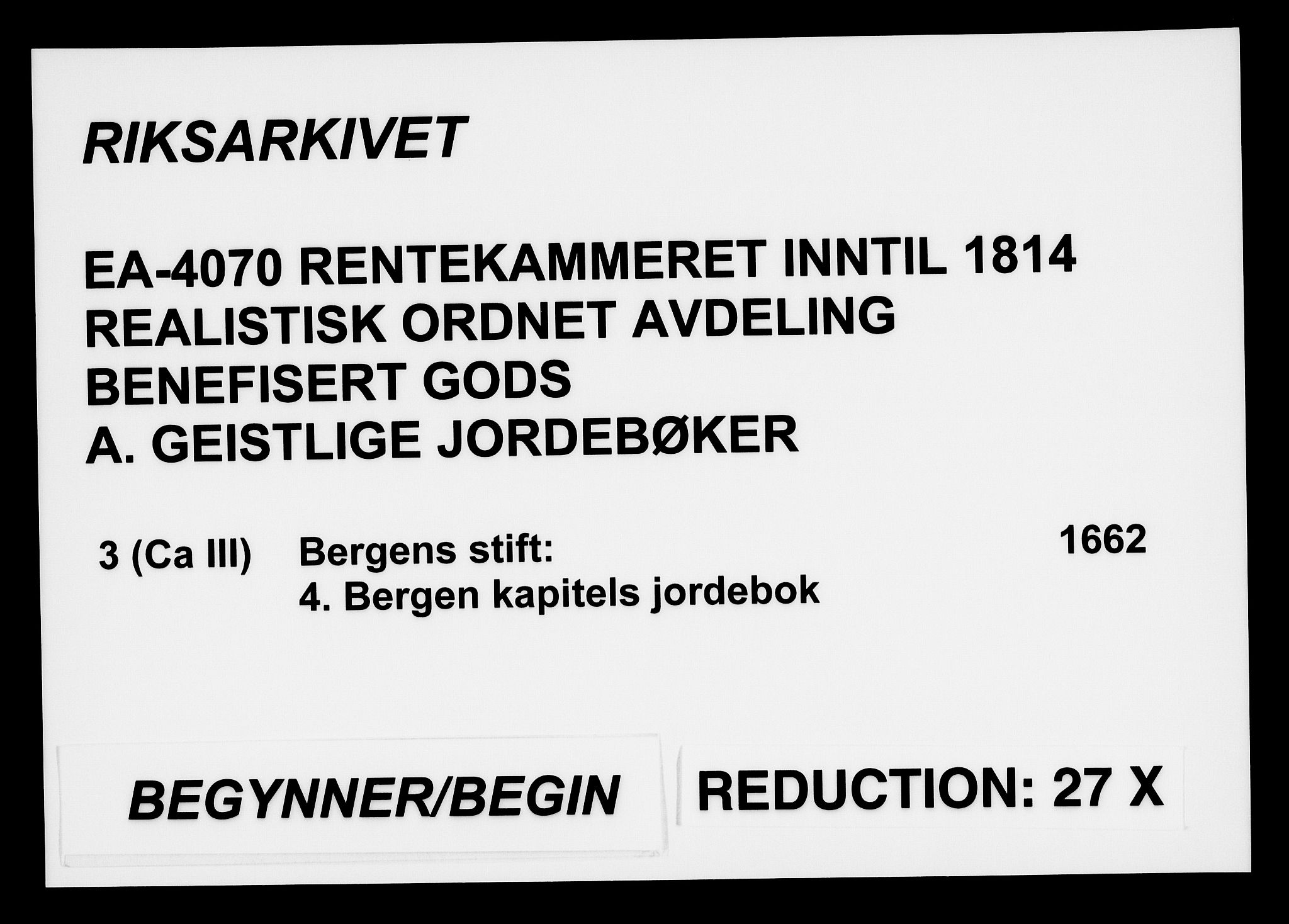 Rentekammeret inntil 1814, Realistisk ordnet avdeling, RA/EA-4070/Fc/Fca/L0003/0004: [Ca III]  Bergen stift / Bergen kapitels jordebok, 1662