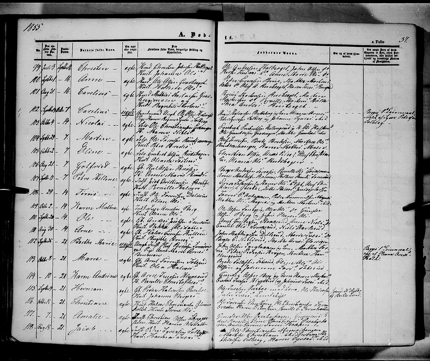 Våler prestekontor, Hedmark, AV/SAH-PREST-040/H/Ha/Haa/L0001: Ministerialbok nr. 1, 1849-1878, s. 37