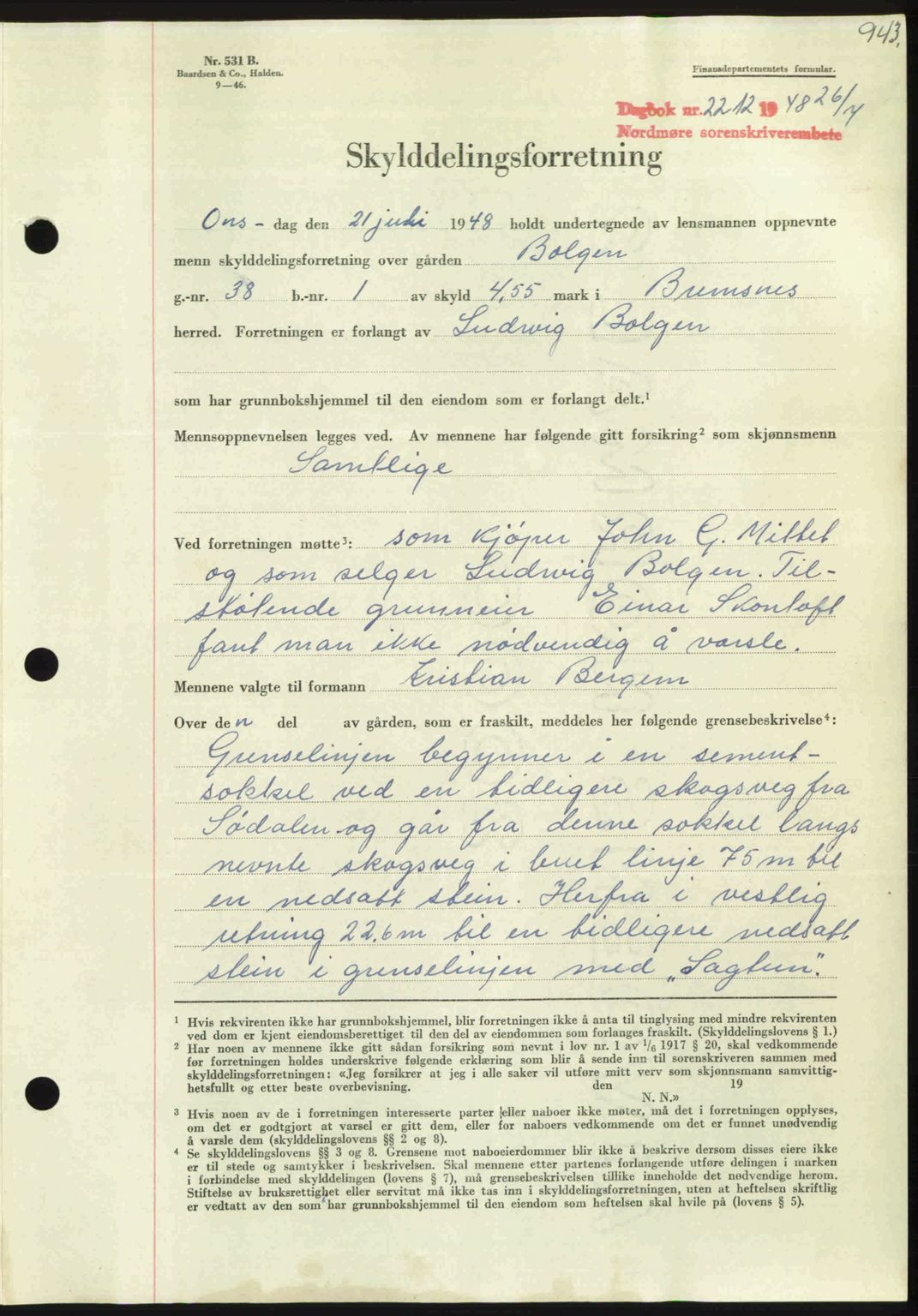 Nordmøre sorenskriveri, SAT/A-4132/1/2/2Ca: Pantebok nr. A108, 1948-1948, Dagboknr: 2212/1948