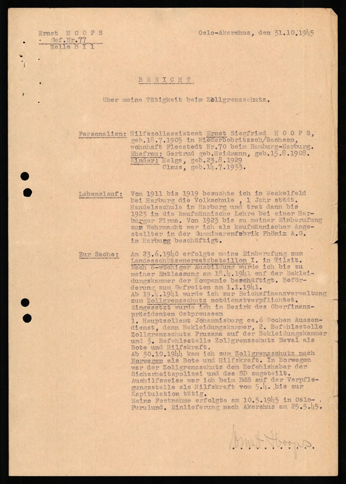 Forsvaret, Forsvarets overkommando II, AV/RA-RAFA-3915/D/Db/L0013: CI Questionaires. Tyske okkupasjonsstyrker i Norge. Tyskere., 1945-1946, s. 479