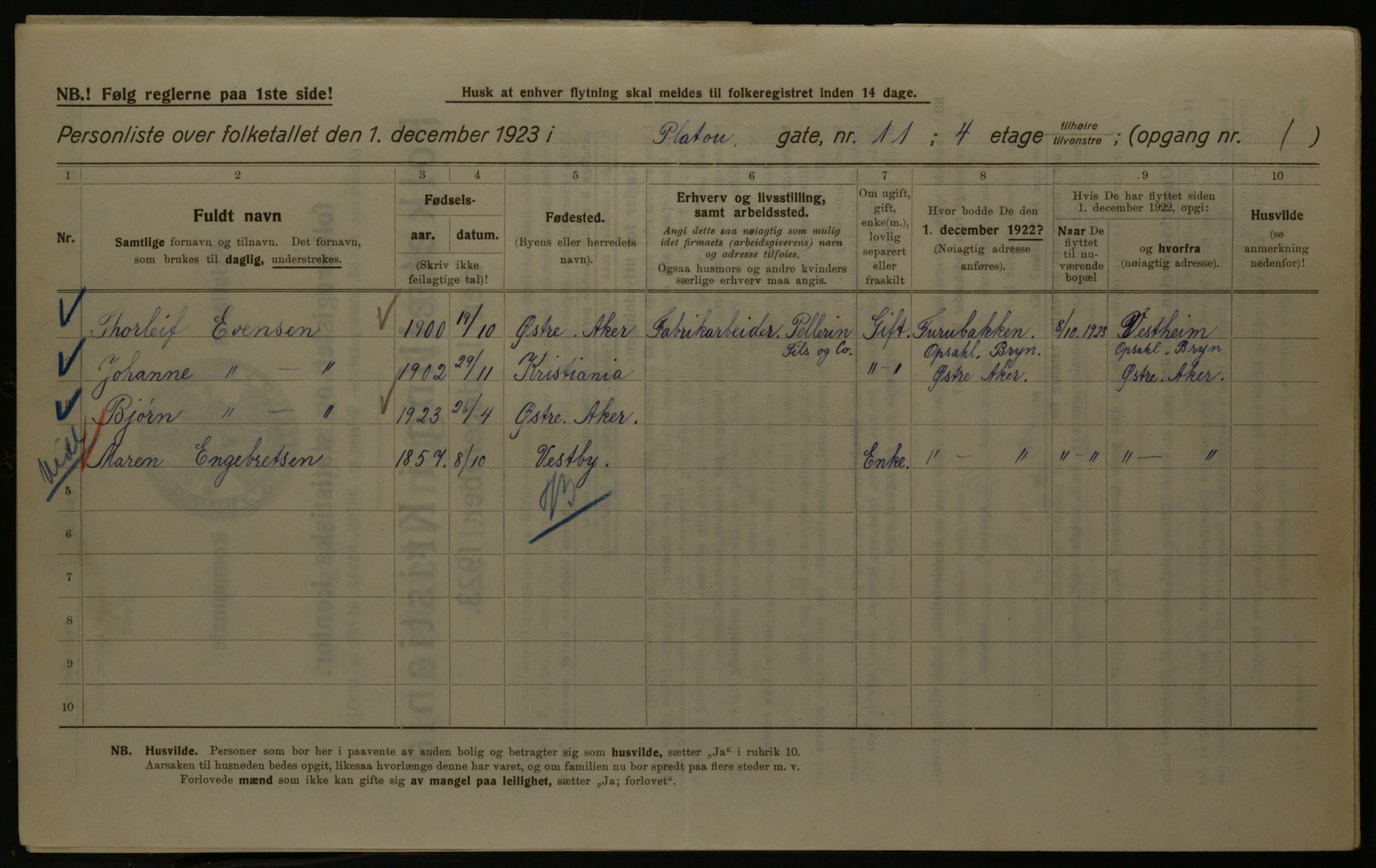 OBA, Kommunal folketelling 1.12.1923 for Kristiania, 1923, s. 88812