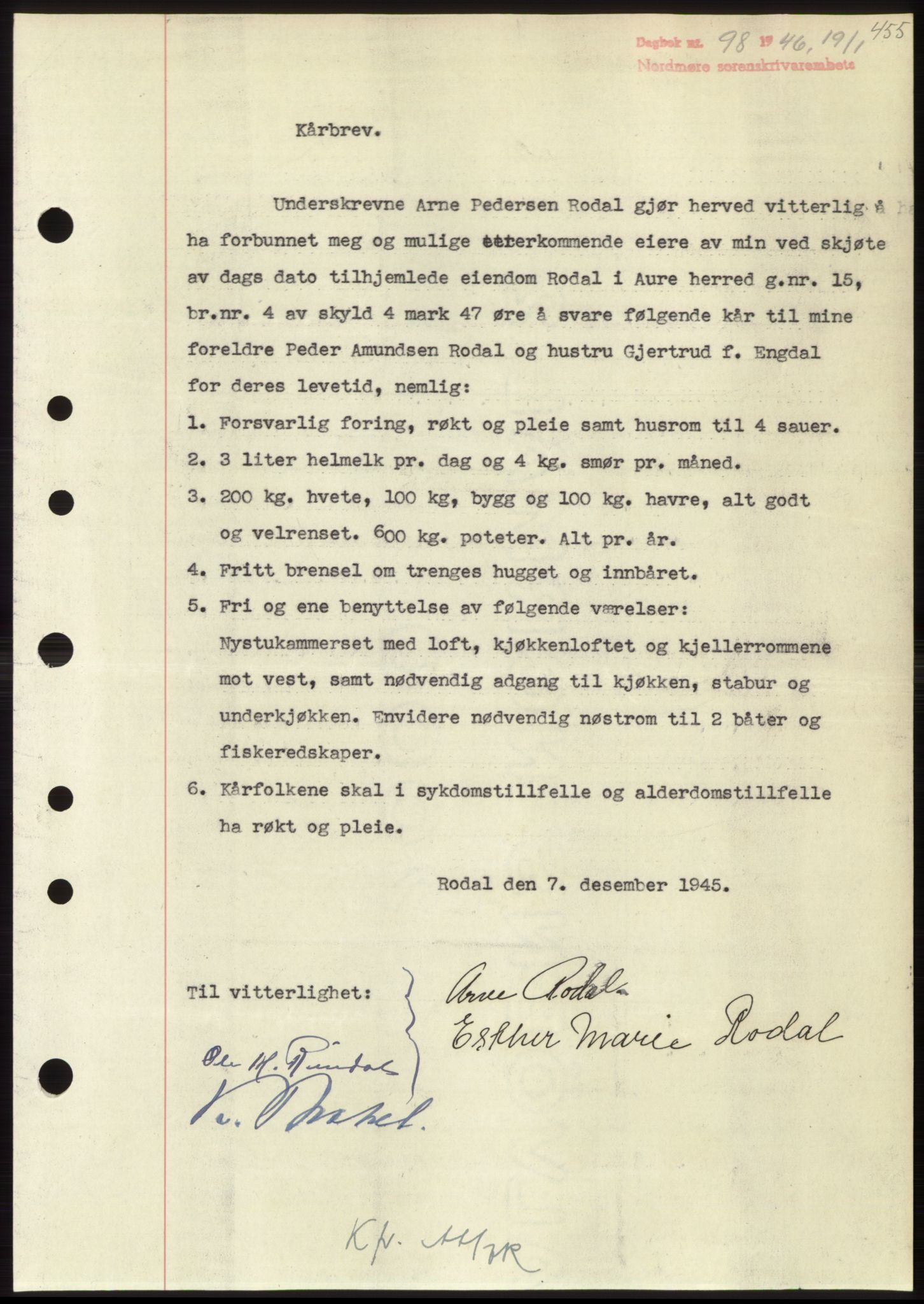Nordmøre sorenskriveri, SAT/A-4132/1/2/2Ca: Pantebok nr. B93b, 1946-1946, Dagboknr: 98/1946