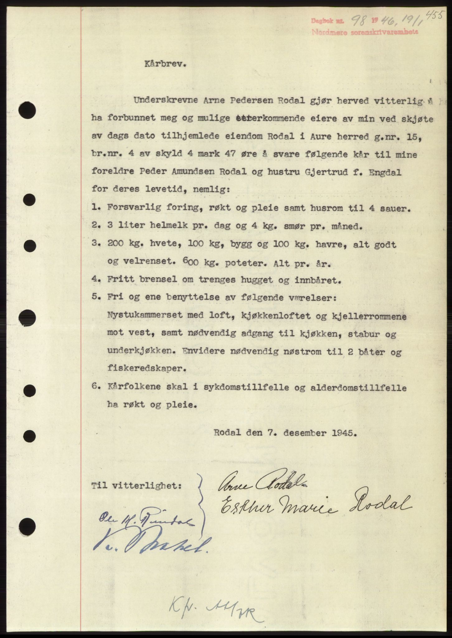 Nordmøre sorenskriveri, AV/SAT-A-4132/1/2/2Ca: Pantebok nr. B93b, 1946-1946, Dagboknr: 98/1946