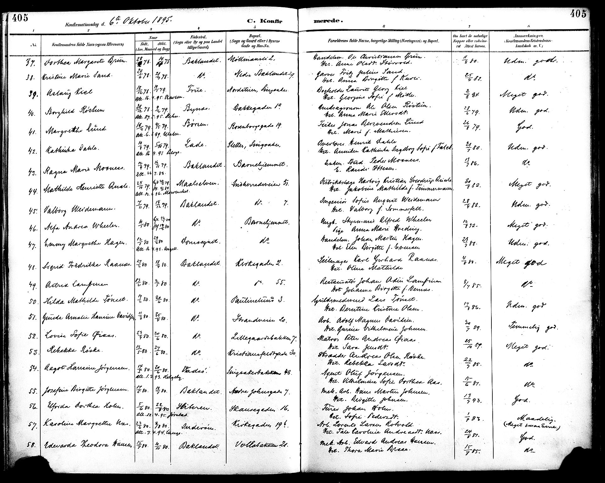 Ministerialprotokoller, klokkerbøker og fødselsregistre - Sør-Trøndelag, SAT/A-1456/604/L0197: Ministerialbok nr. 604A18, 1893-1900, s. 405