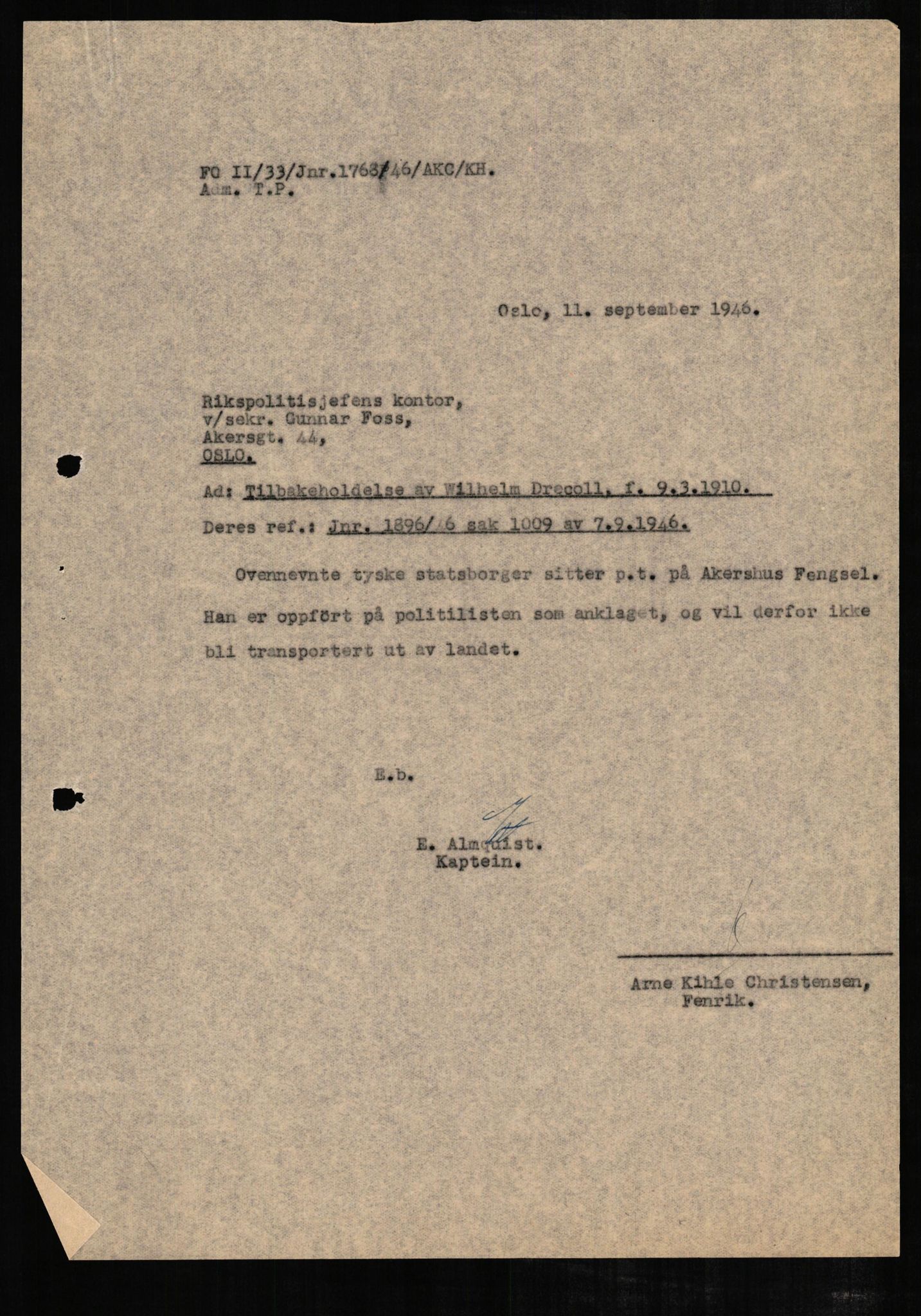 Forsvaret, Forsvarets overkommando II, AV/RA-RAFA-3915/D/Db/L0006: CI Questionaires. Tyske okkupasjonsstyrker i Norge. Tyskere., 1945-1946, s. 195