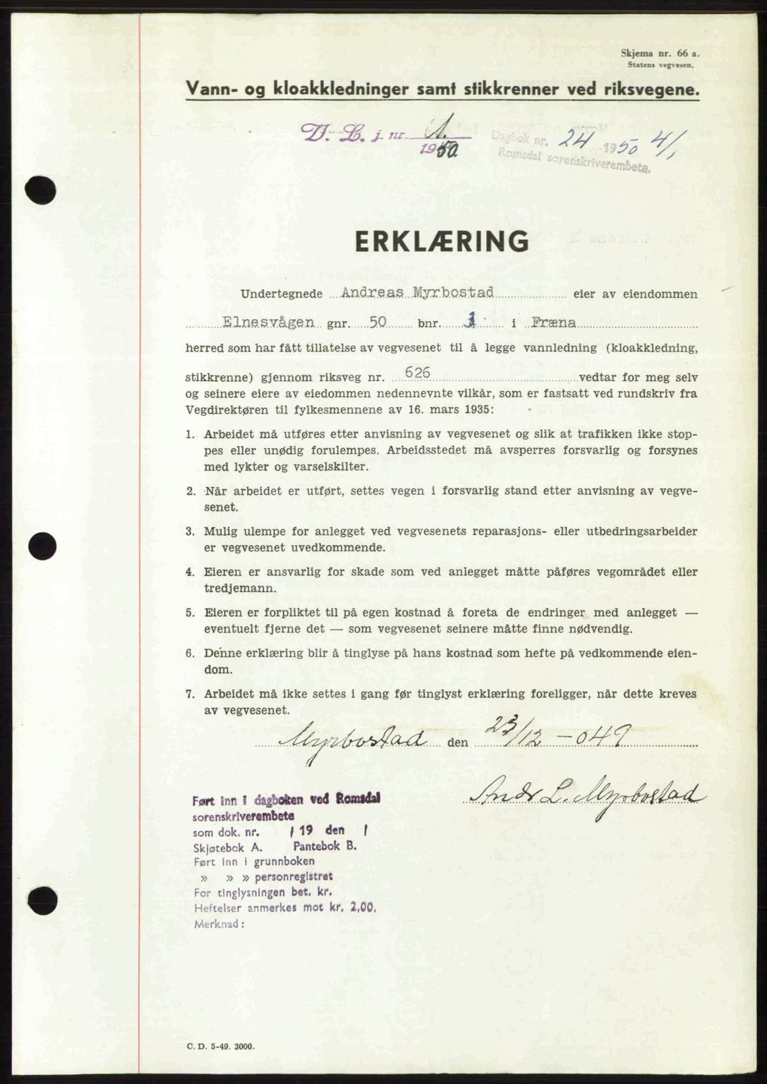 Romsdal sorenskriveri, SAT/A-4149/1/2/2C: Pantebok nr. A32, 1950-1950, Dagboknr: 24/1950
