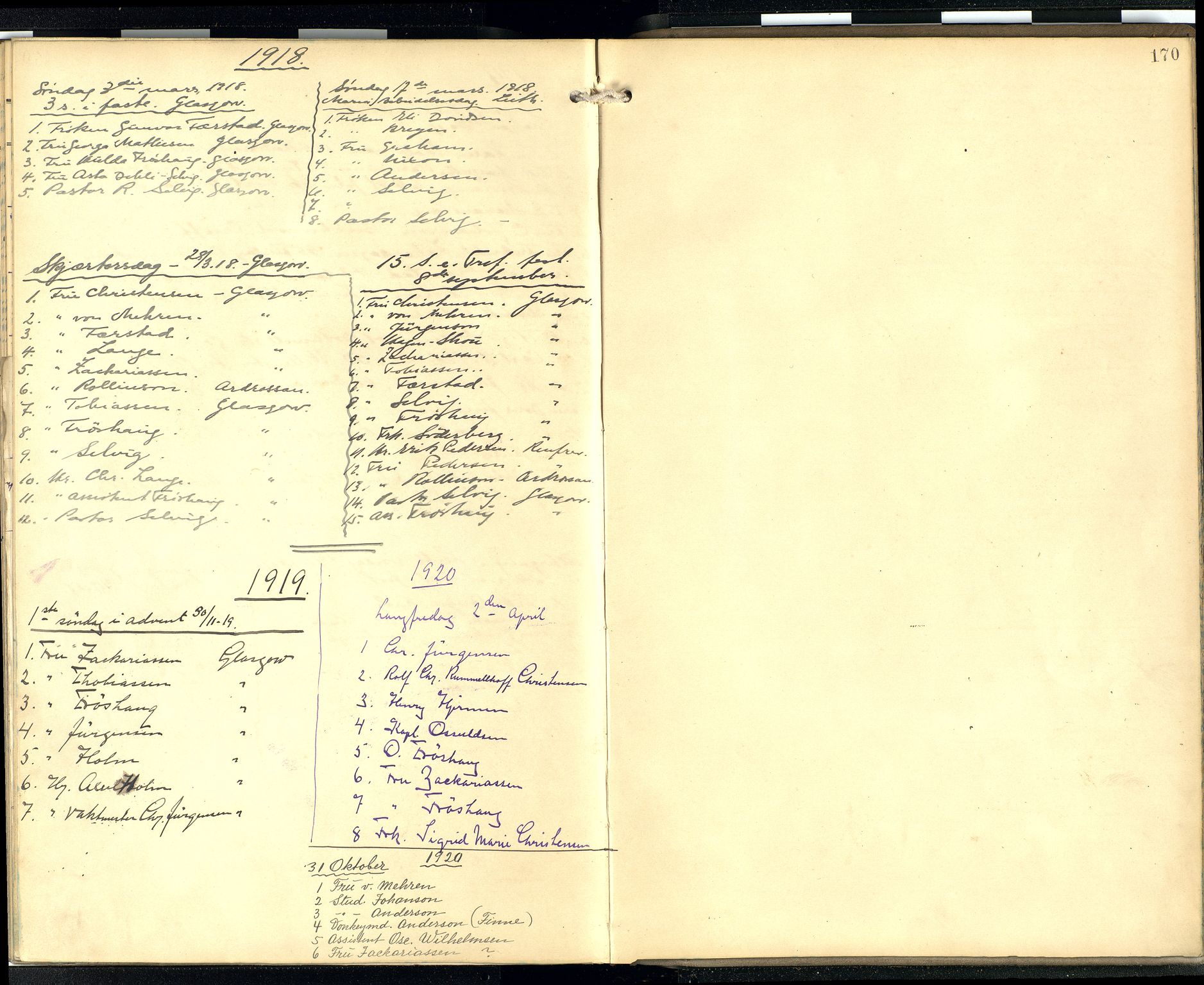 Den norske sjømannsmisjon i utlandet/Skotske havner (Leith, Glasgow), AV/SAB-SAB/PA-0100/H/Ha/Hab/L0001: Ministerialbok nr. B 1, 1902-1931, s. 169b-170a