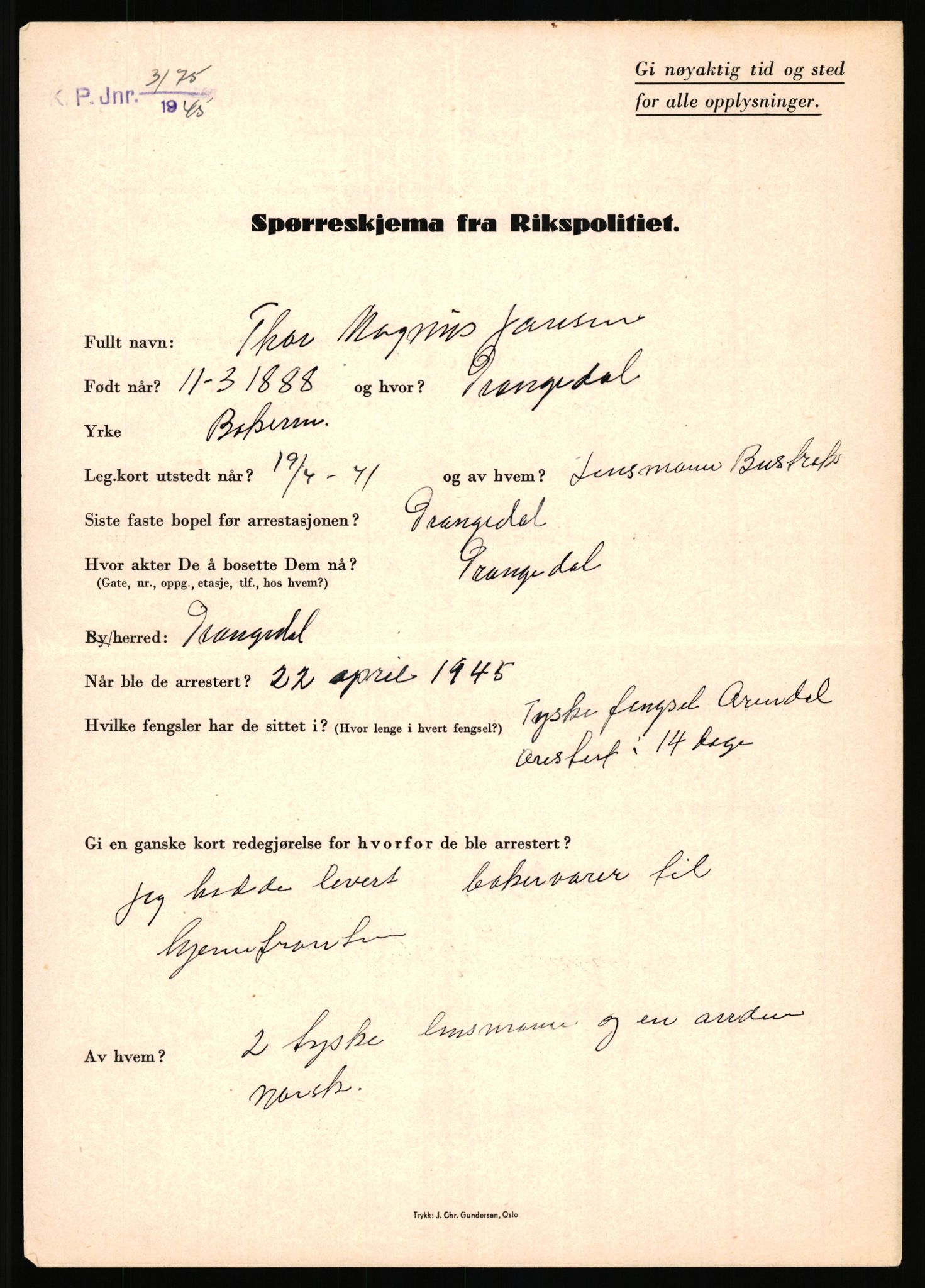 Rikspolitisjefen, AV/RA-S-1560/L/L0008: Jaffe, Bernhard - Karset, Helge Hafsahl, 1940-1945, s. 191