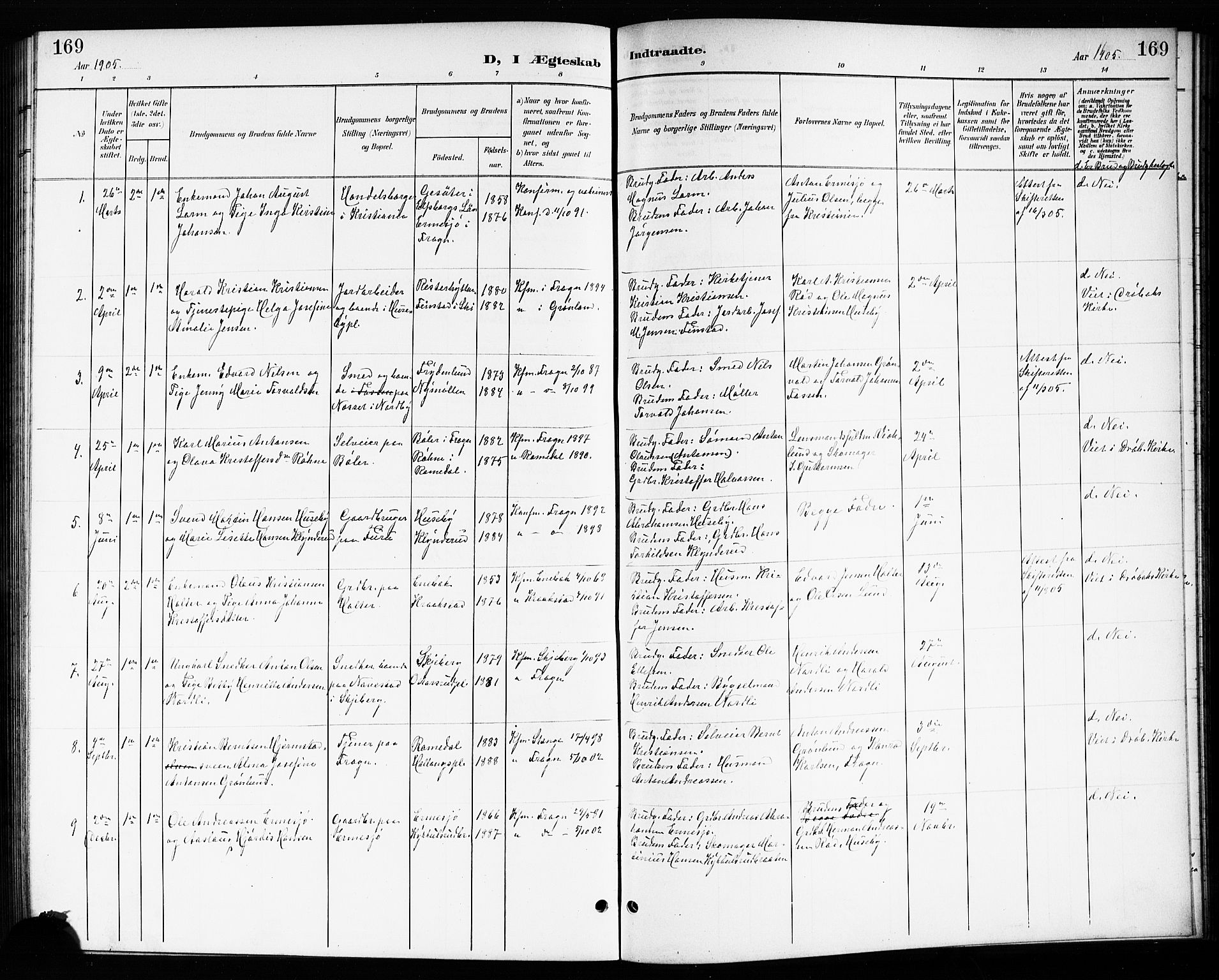 Drøbak prestekontor Kirkebøker, AV/SAO-A-10142a/G/Gb/L0001: Klokkerbok nr. II 1, 1901-1919, s. 169