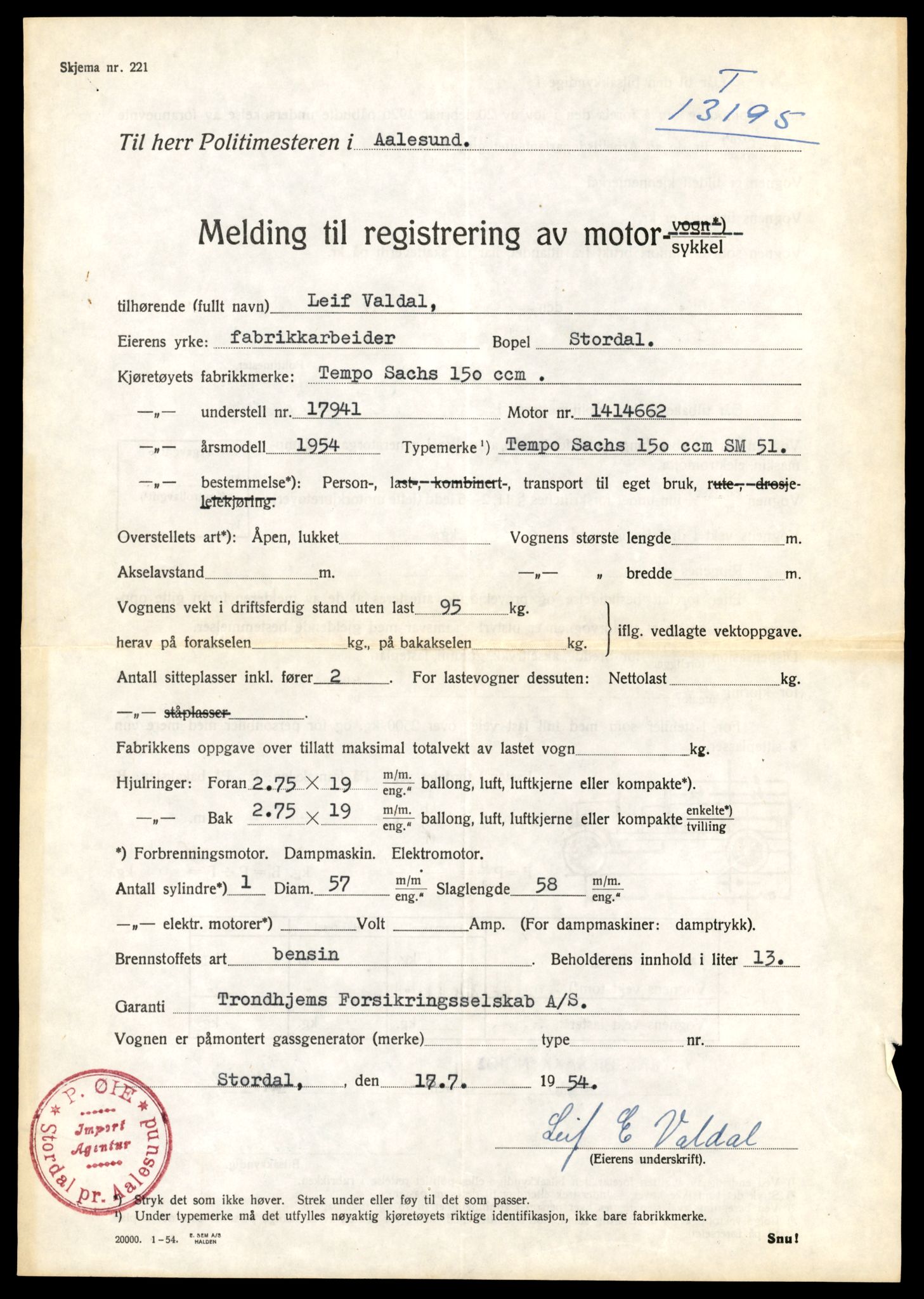 Møre og Romsdal vegkontor - Ålesund trafikkstasjon, AV/SAT-A-4099/F/Fe/L0038: Registreringskort for kjøretøy T 13180 - T 13360, 1927-1998, s. 245