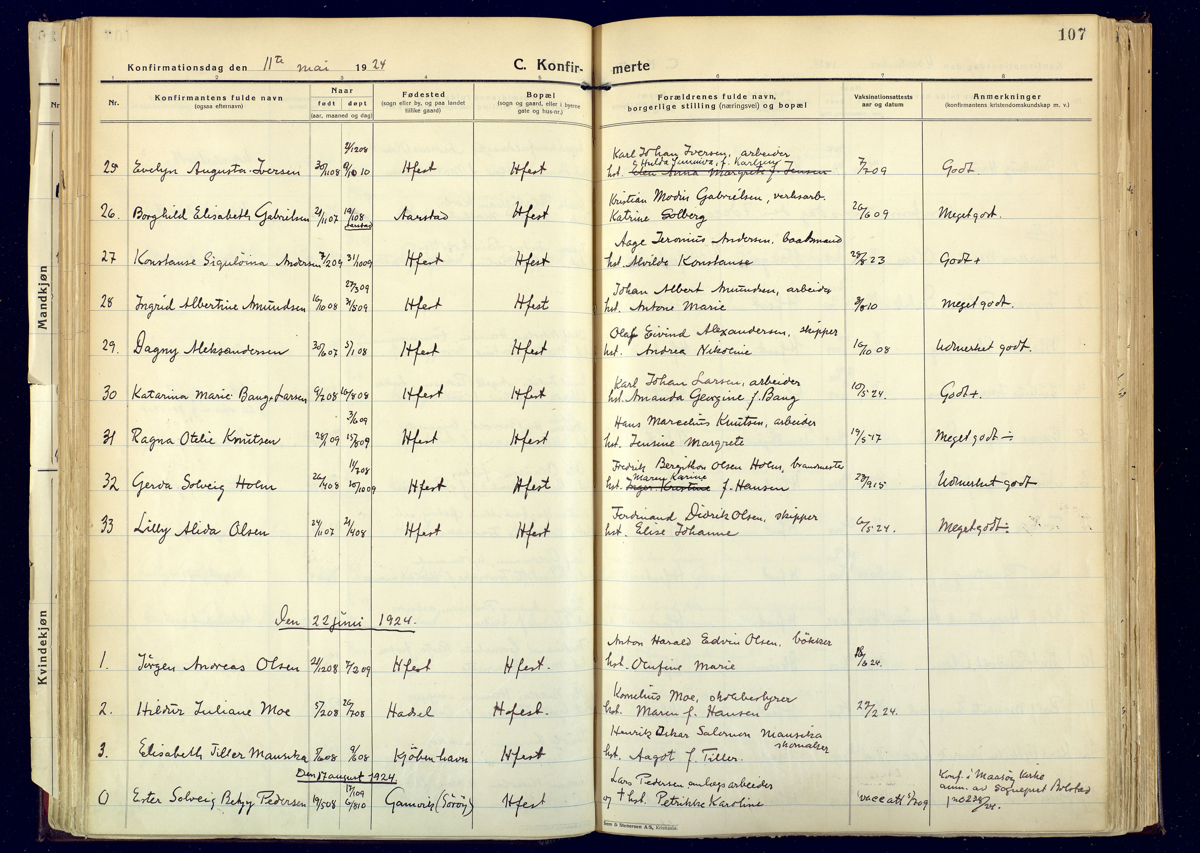 Hammerfest sokneprestkontor, AV/SATØ-S-1347/H/Ha/L0017.kirke: Ministerialbok nr. 17, 1923-1933, s. 107