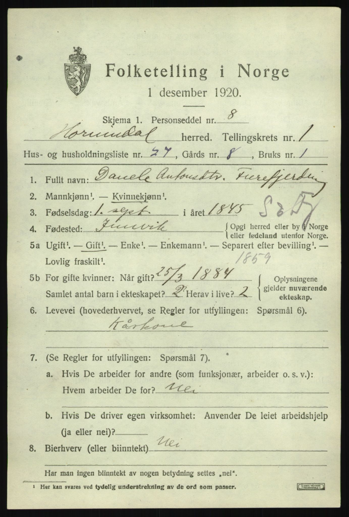 SAB, Folketelling 1920 for 1444 Hornindal herred, 1920, s. 934