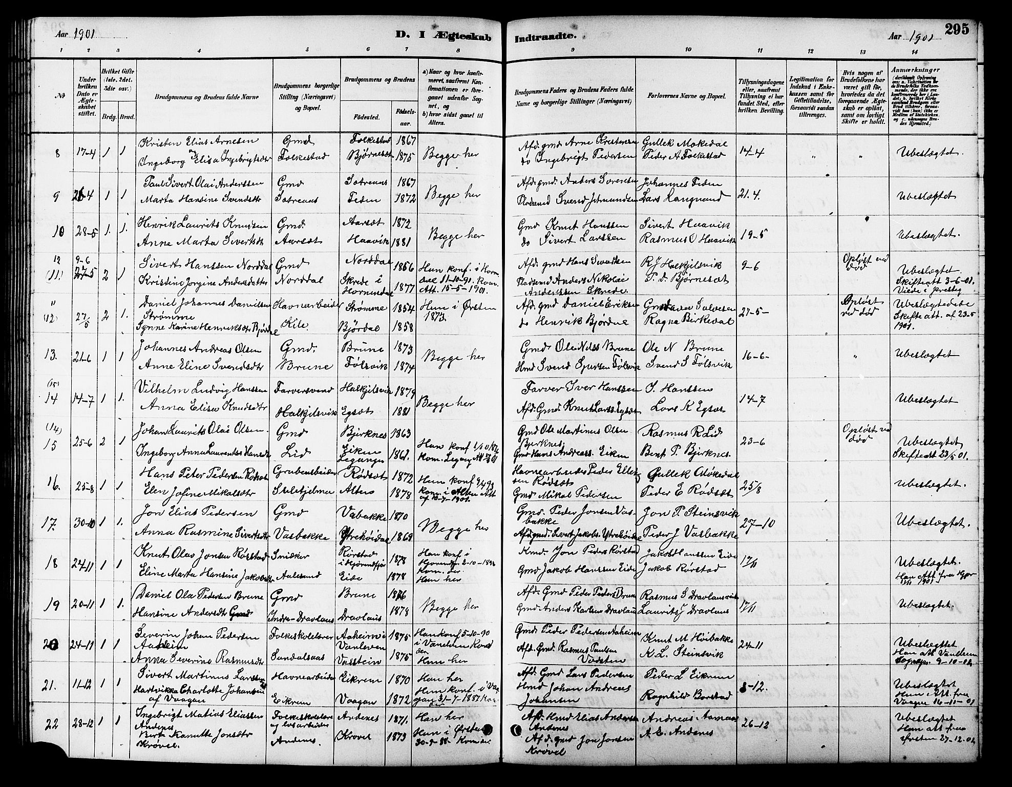 Ministerialprotokoller, klokkerbøker og fødselsregistre - Møre og Romsdal, AV/SAT-A-1454/511/L0158: Klokkerbok nr. 511C04, 1884-1903, s. 295