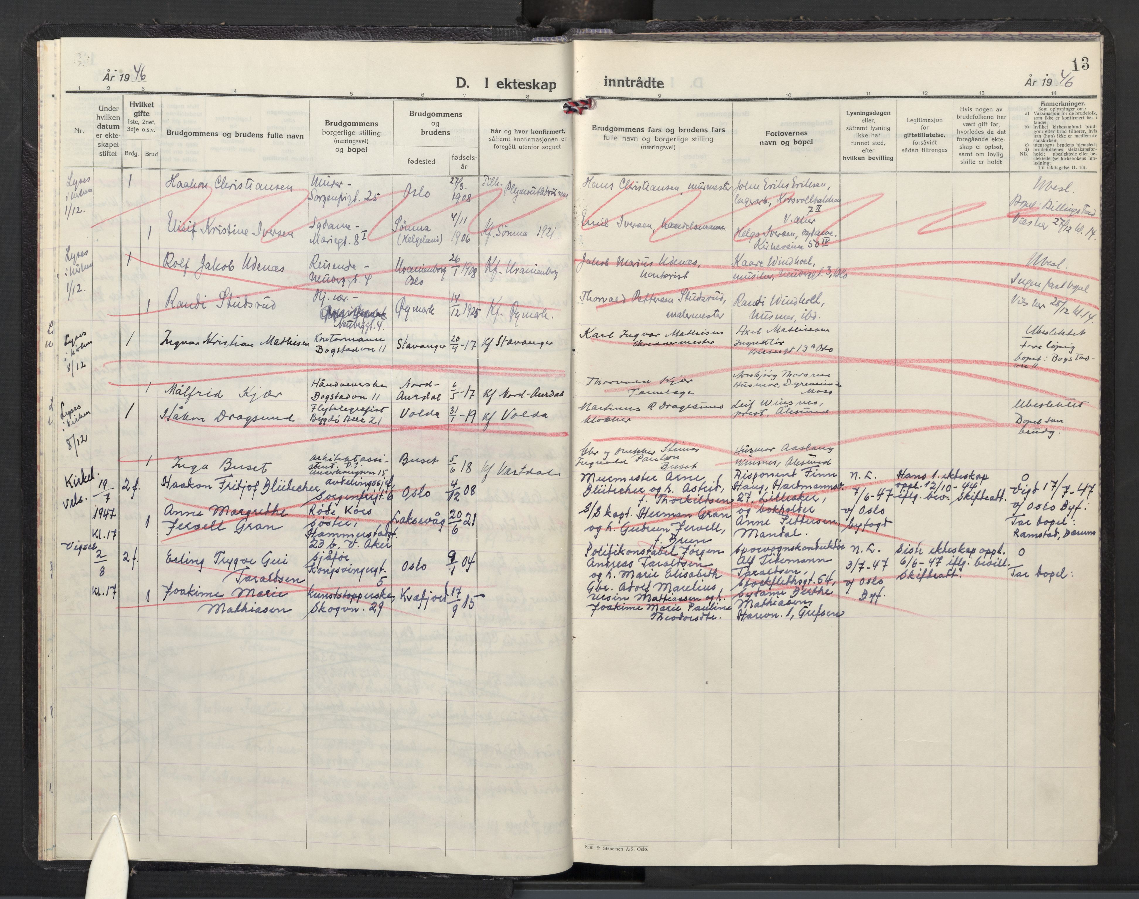 Uranienborg prestekontor Kirkebøker, AV/SAO-A-10877/H/Ha/L0008: Lysningsprotokoll nr. I 8, 1946-1947, s. 13