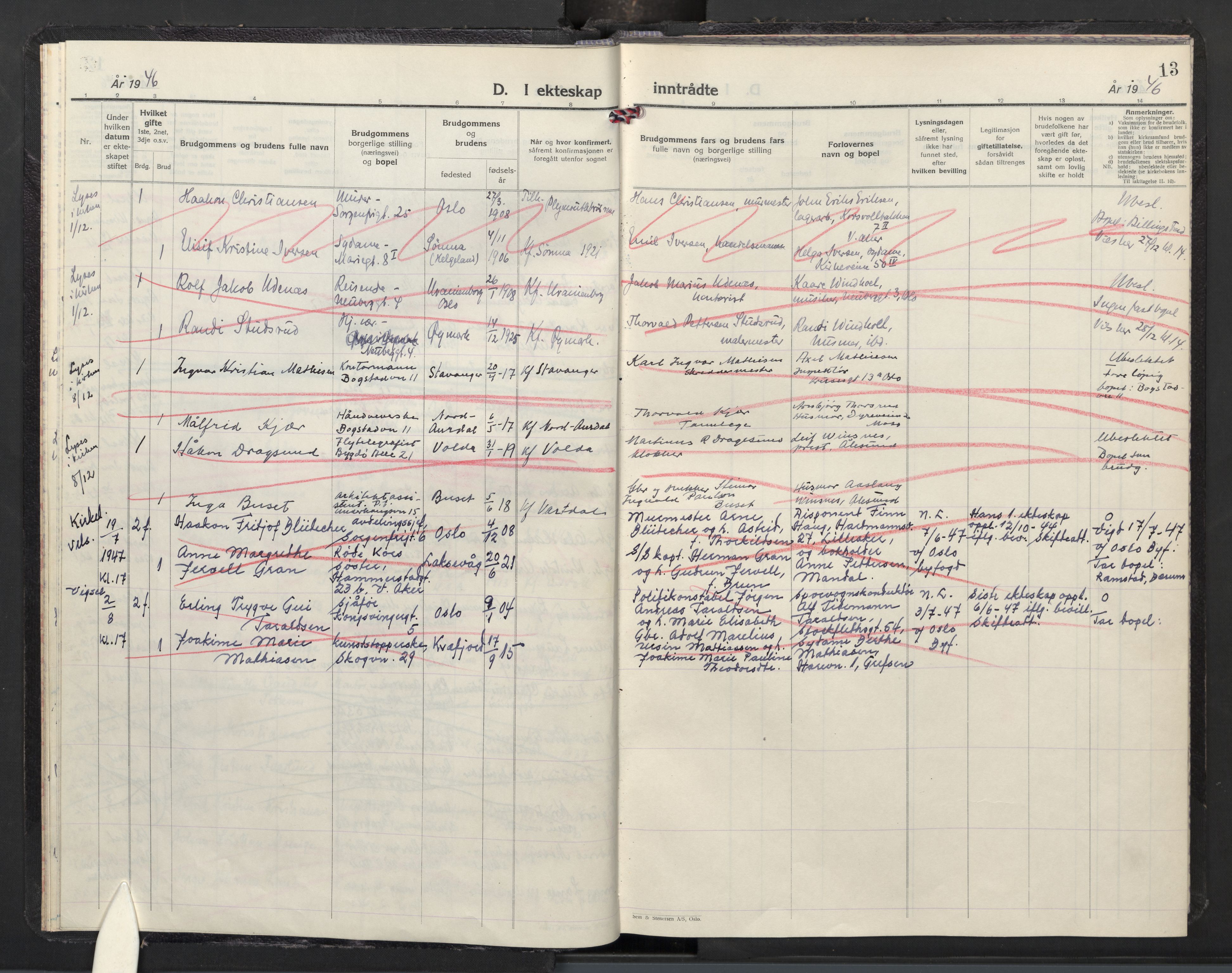 Uranienborg prestekontor Kirkebøker, SAO/A-10877/H/Ha/L0008: Lysningsprotokoll nr. I 8, 1946-1947, s. 13