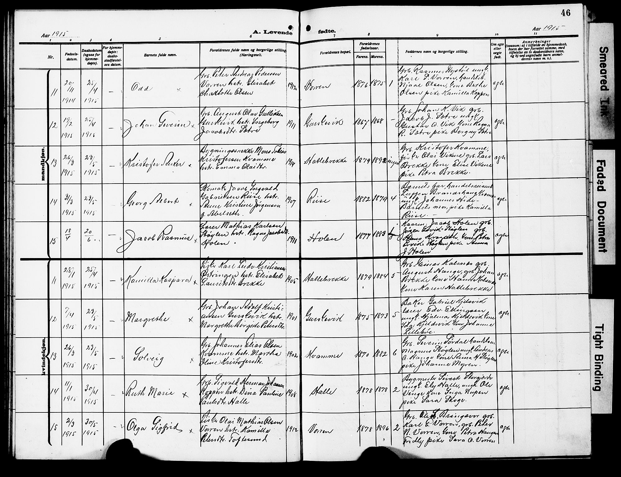 Ministerialprotokoller, klokkerbøker og fødselsregistre - Møre og Romsdal, AV/SAT-A-1454/503/L0050: Klokkerbok nr. 503C05, 1909-1922, s. 46