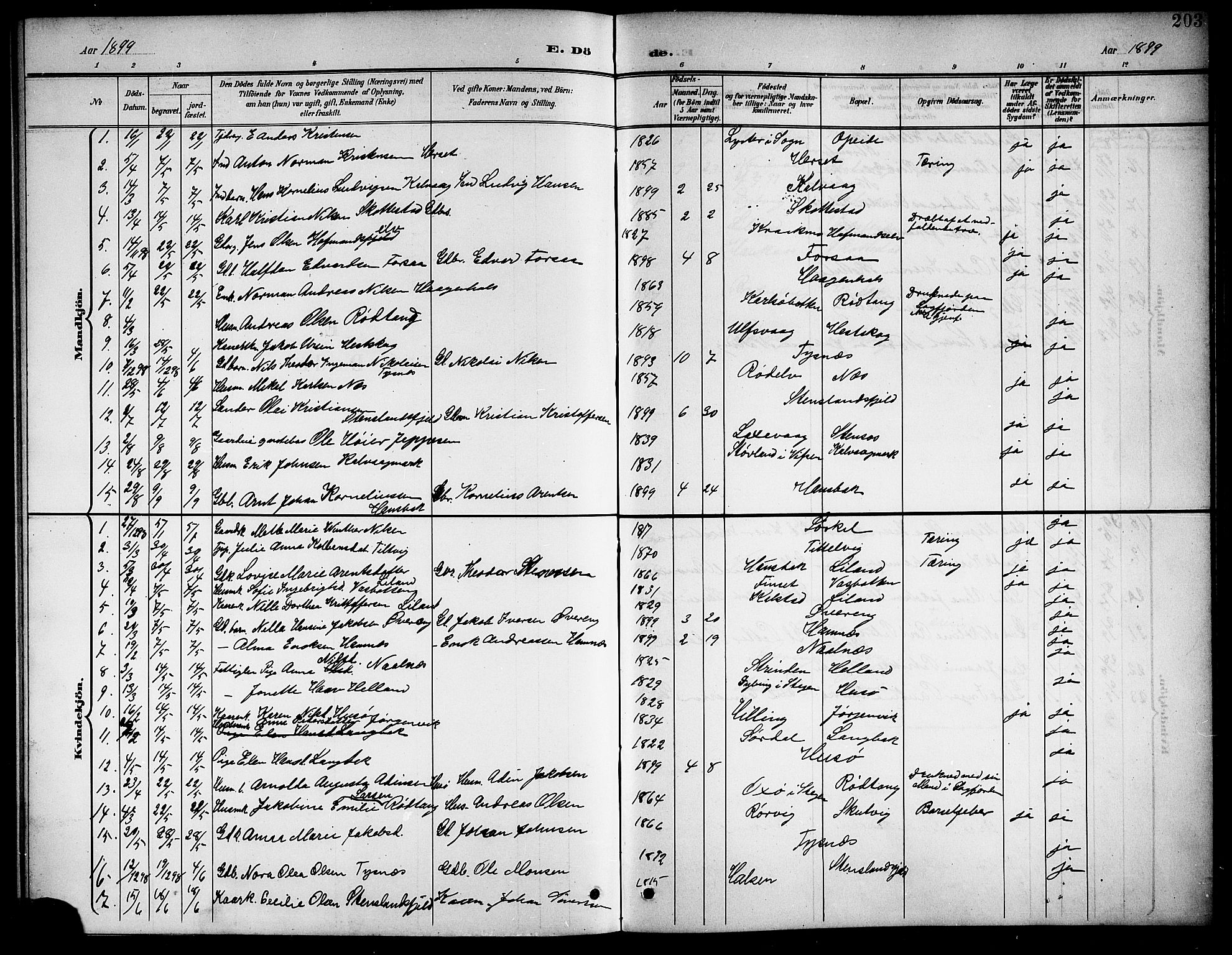 Ministerialprotokoller, klokkerbøker og fødselsregistre - Nordland, SAT/A-1459/859/L0860: Klokkerbok nr. 859C06, 1899-1909, s. 203