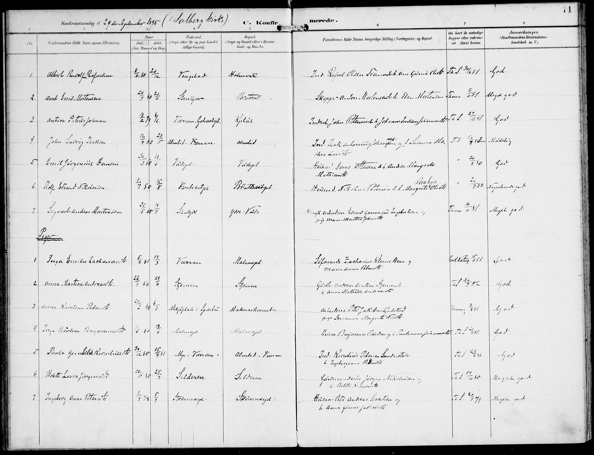 Ministerialprotokoller, klokkerbøker og fødselsregistre - Nord-Trøndelag, SAT/A-1458/745/L0430: Ministerialbok nr. 745A02, 1895-1913, s. 71