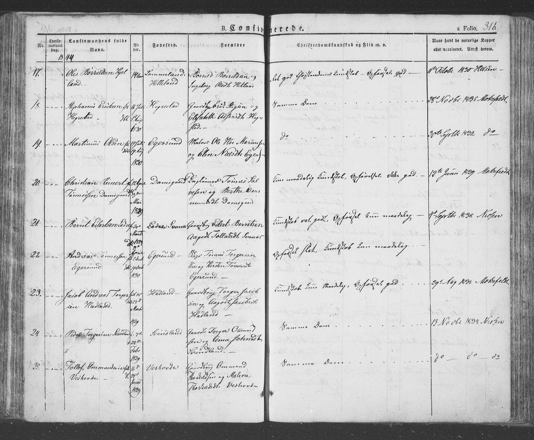 Eigersund sokneprestkontor, AV/SAST-A-101807/S08/L0009: Ministerialbok nr. A 9, 1827-1850, s. 316