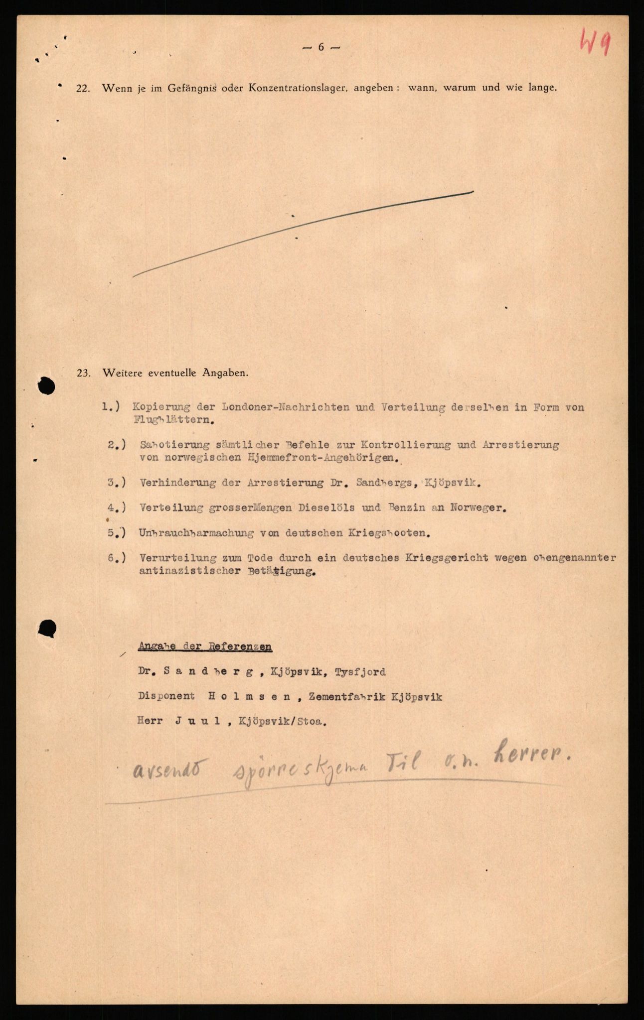 Forsvaret, Forsvarets overkommando II, AV/RA-RAFA-3915/D/Db/L0034: CI Questionaires. Tyske okkupasjonsstyrker i Norge. Tyskere., 1945-1946, s. 442