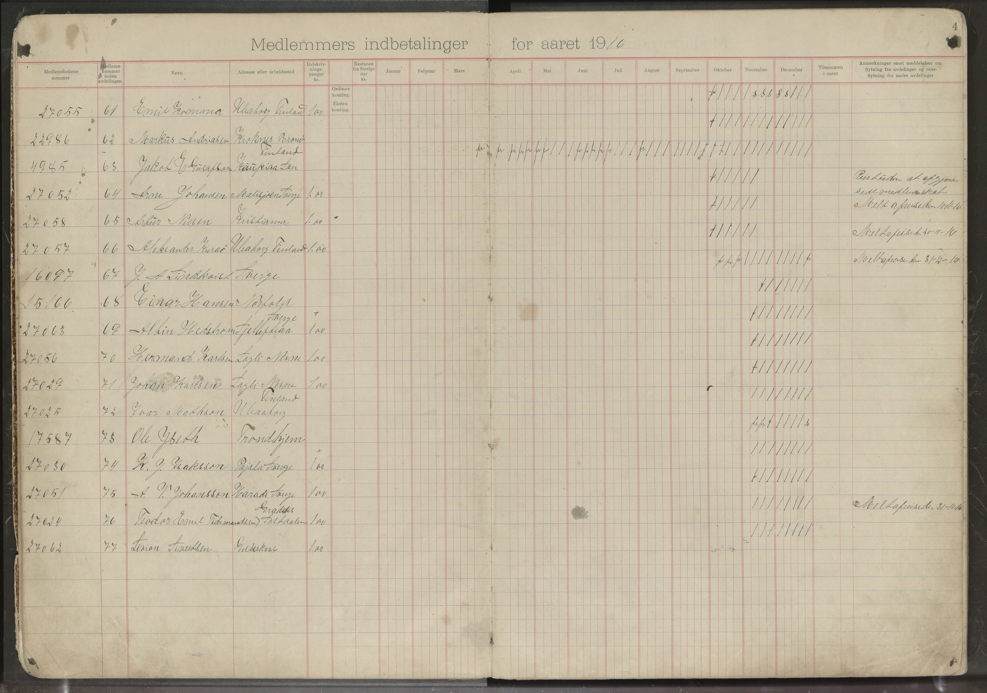 Hanken gruvearbeiderforening avd. 146 av Norsk Arbeidsmandsforbund, AIN/A23-118/P/Pa/L0002: Medlemsprotokoll, 1916-1937