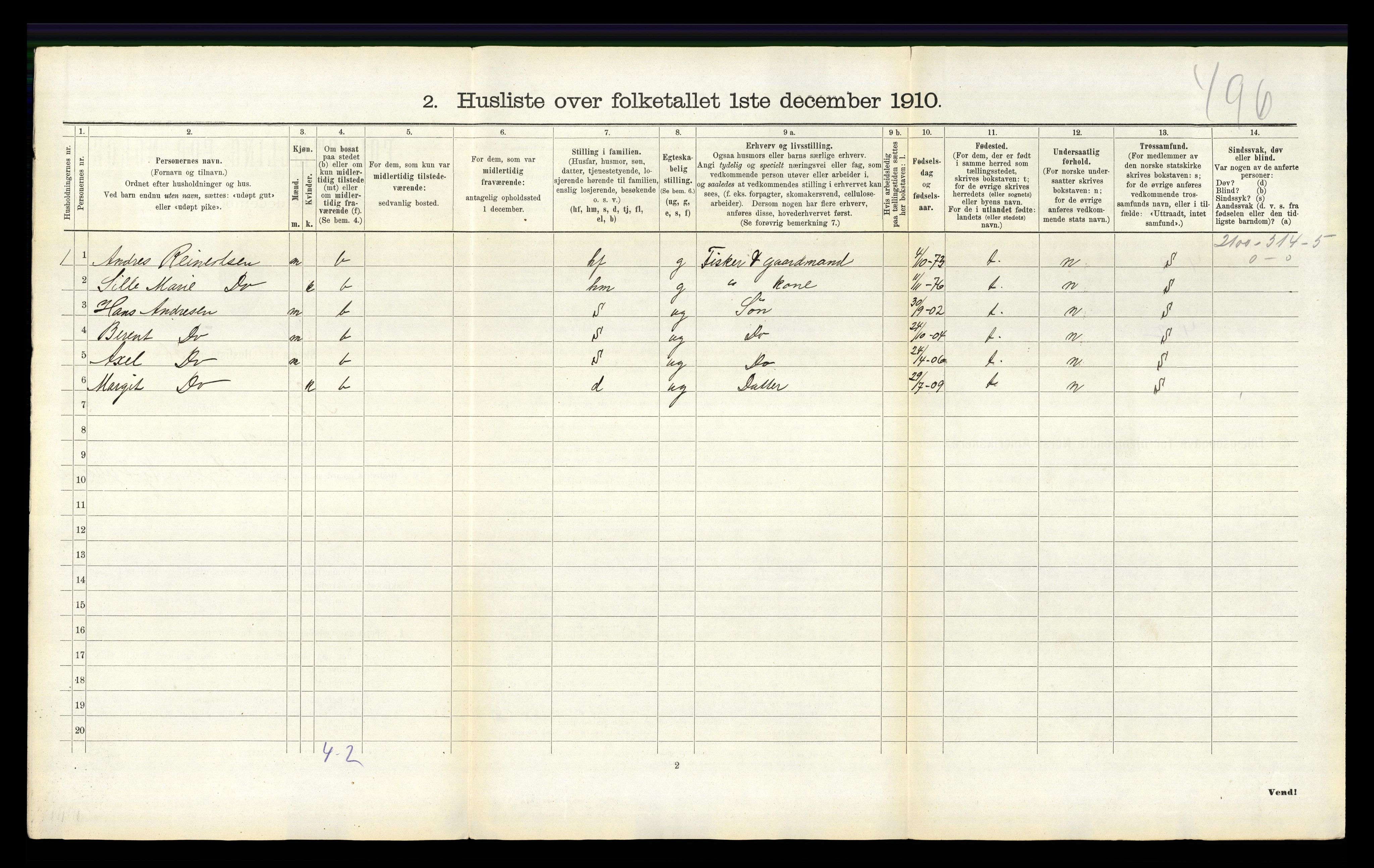 RA, Folketelling 1910 for 1018 Søgne herred, 1910, s. 205