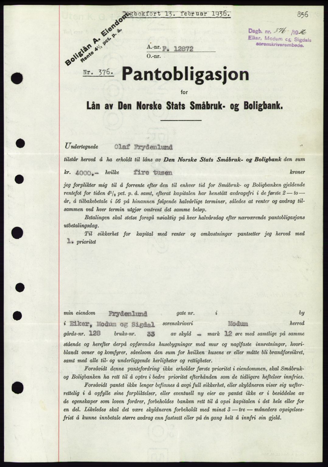 Eiker, Modum og Sigdal sorenskriveri, SAKO/A-123/G/Ga/Gab/L0031: Pantebok nr. A1, 1935-1936, Tingl.dato: 13.02.1936
