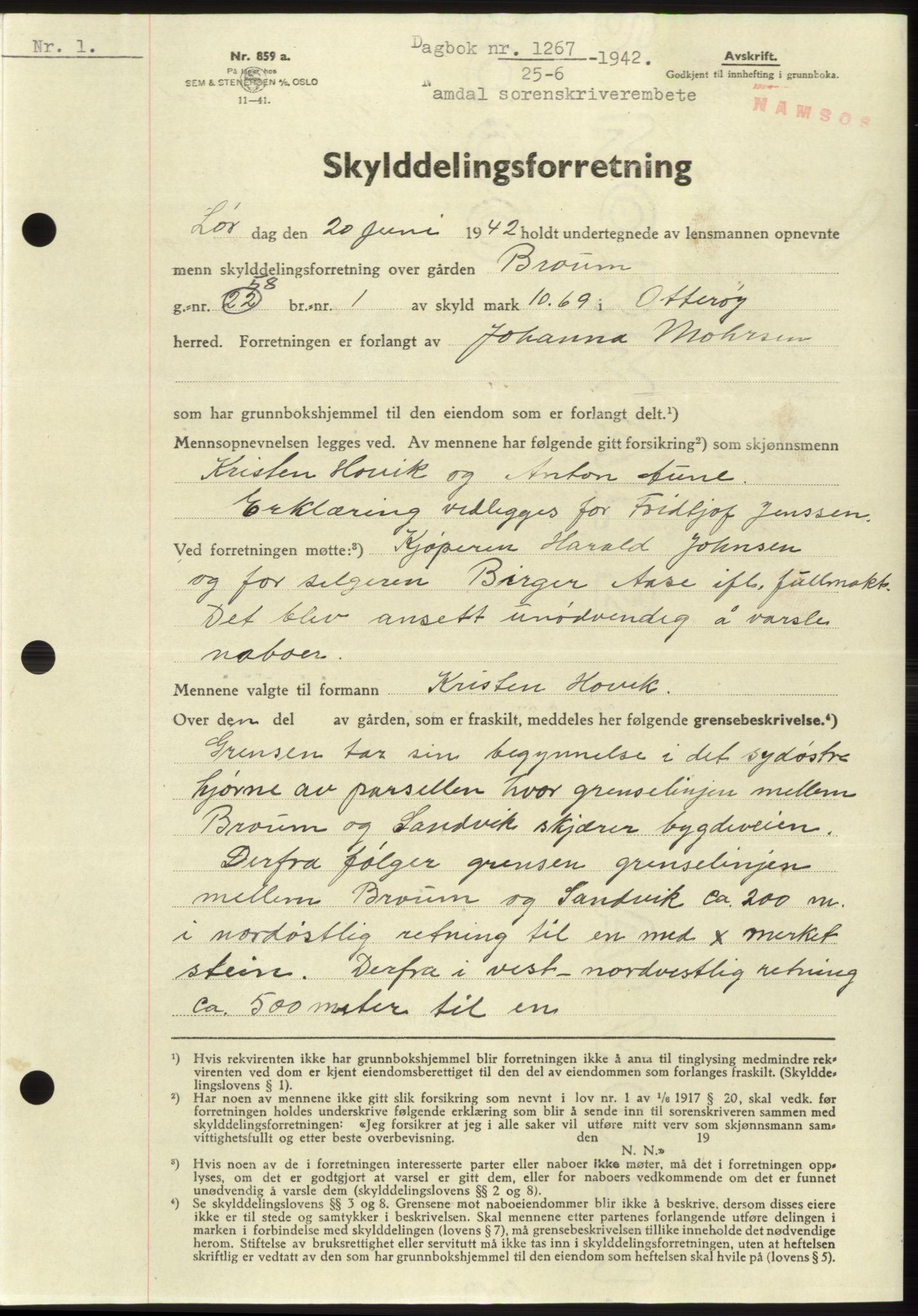 Namdal sorenskriveri, SAT/A-4133/1/2/2C: Pantebok nr. -, 1941-1942, Dagboknr: 1267/1942