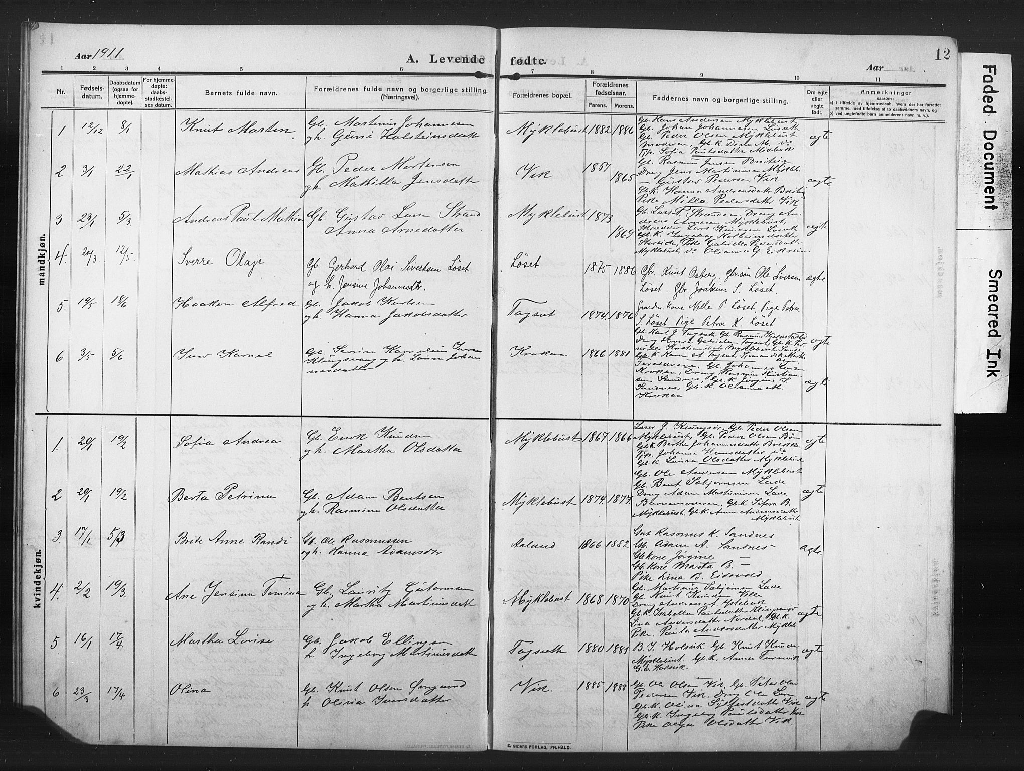 Ministerialprotokoller, klokkerbøker og fødselsregistre - Møre og Romsdal, AV/SAT-A-1454/502/L0028: Klokkerbok nr. 502C02, 1909-1932, s. 12