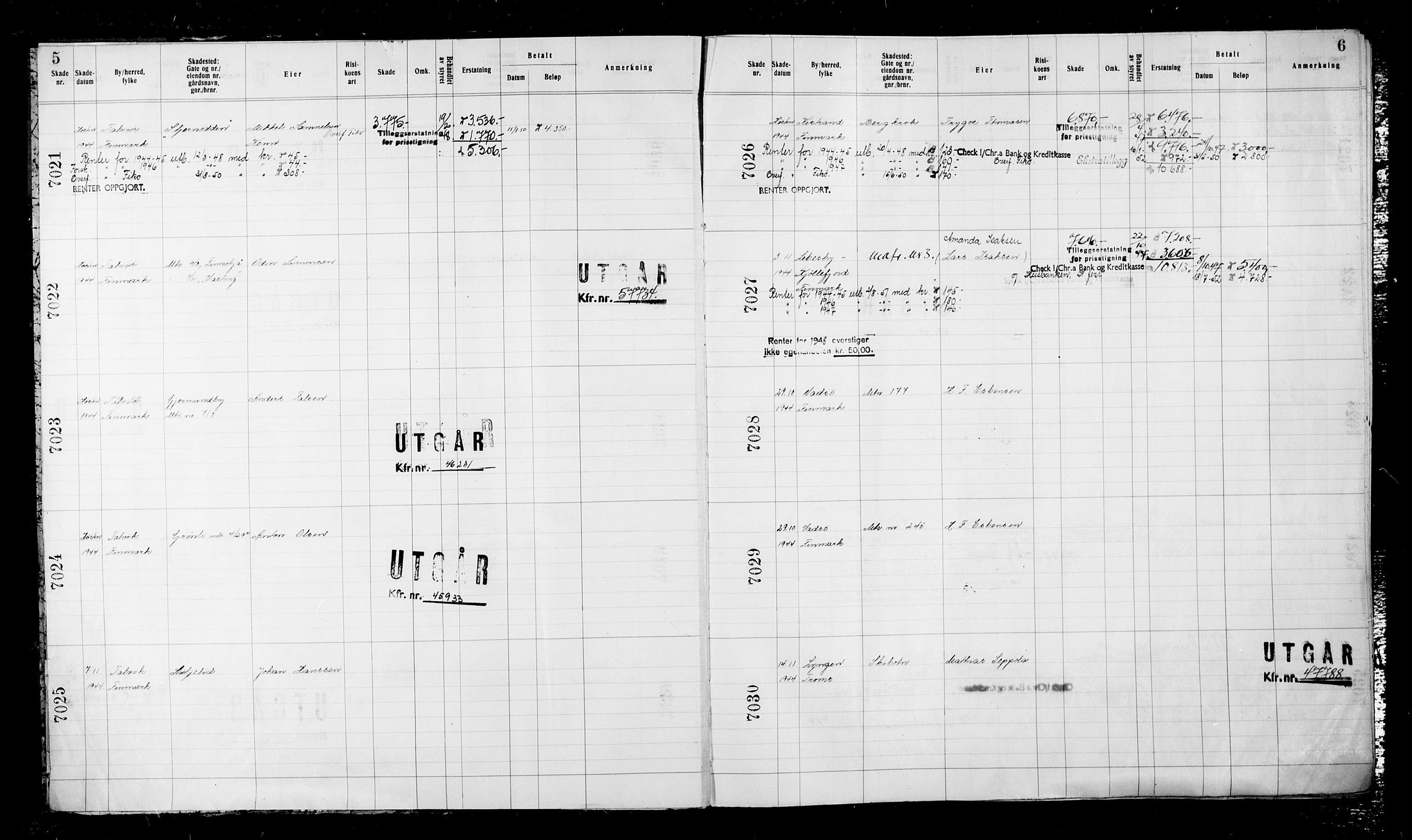 Krigsskadetrygdene for bygninger og løsøre, RA/S-1548/V/L0043: Bygning, ikke trygdet., 1940-1945, s. 5-6