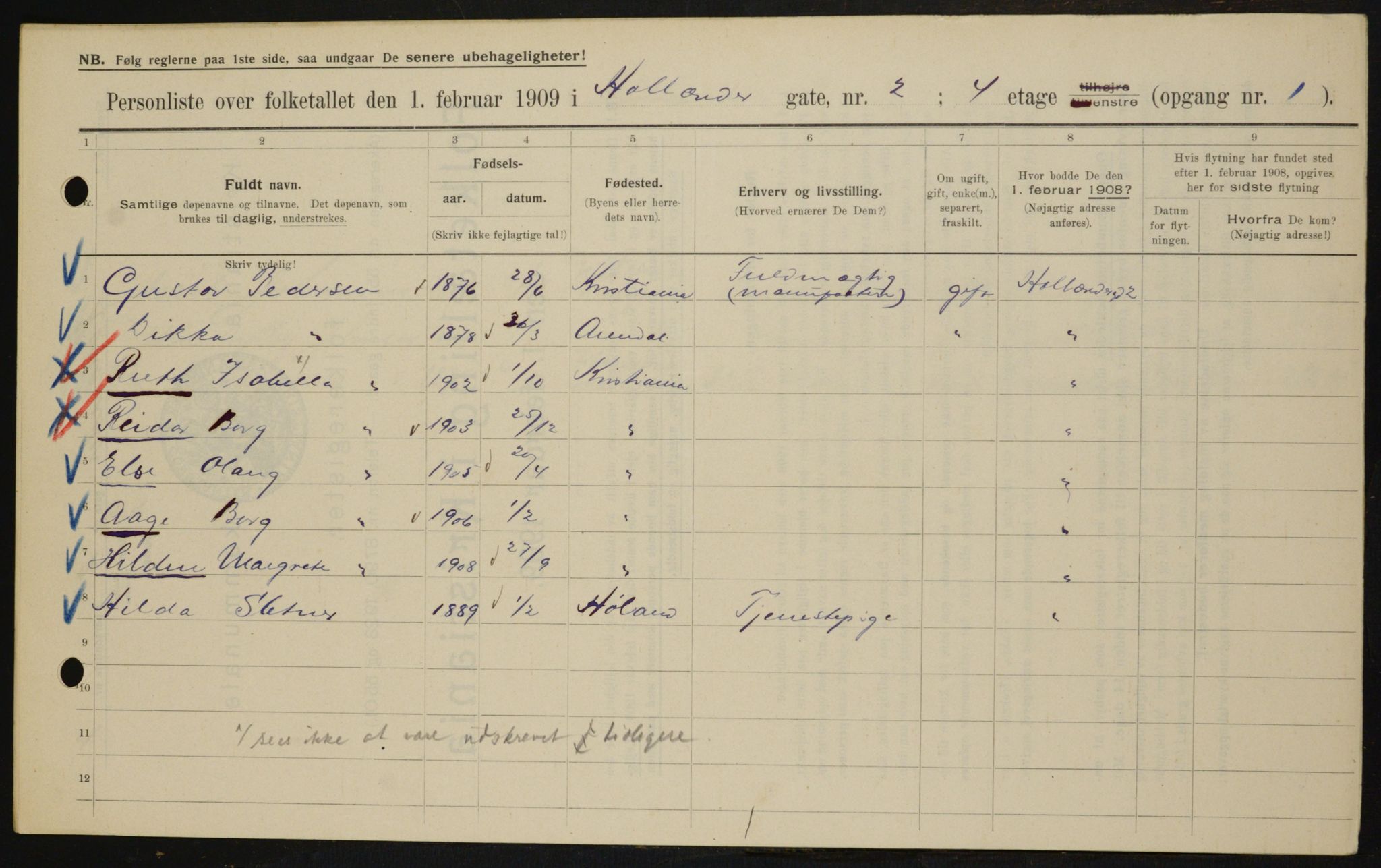 OBA, Kommunal folketelling 1.2.1909 for Kristiania kjøpstad, 1909, s. 36837