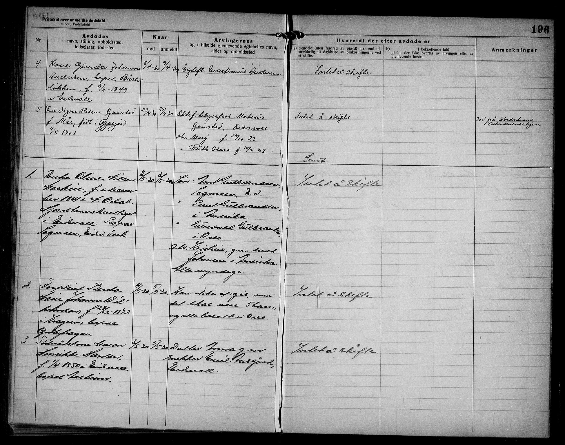 Eidsvoll lensmannskontor, AV/SAO-A-10266a/H/Ha/Haa/L0005: Dødsfallprotokoll, 1921-1930, s. 196