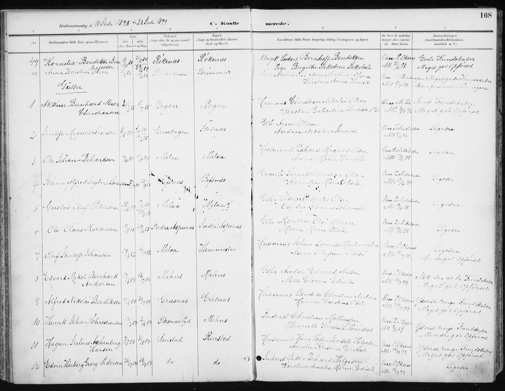 Kvæfjord sokneprestkontor, AV/SATØ-S-1323/G/Ga/Gaa/L0006kirke: Ministerialbok nr. 6, 1895-1914, s. 168