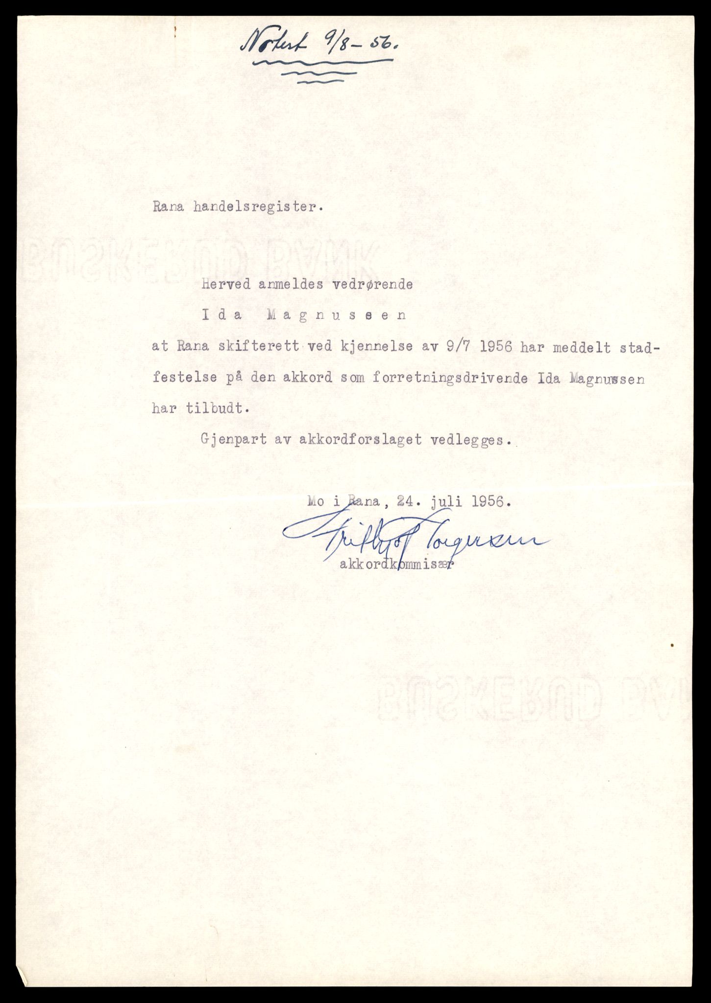 Rana sorenskriveri , SAT/A-1108/2/J/Jd/Jdb/L0005: Bilag. Enkeltmannsforetak M - N, 1930-1988, s. 3