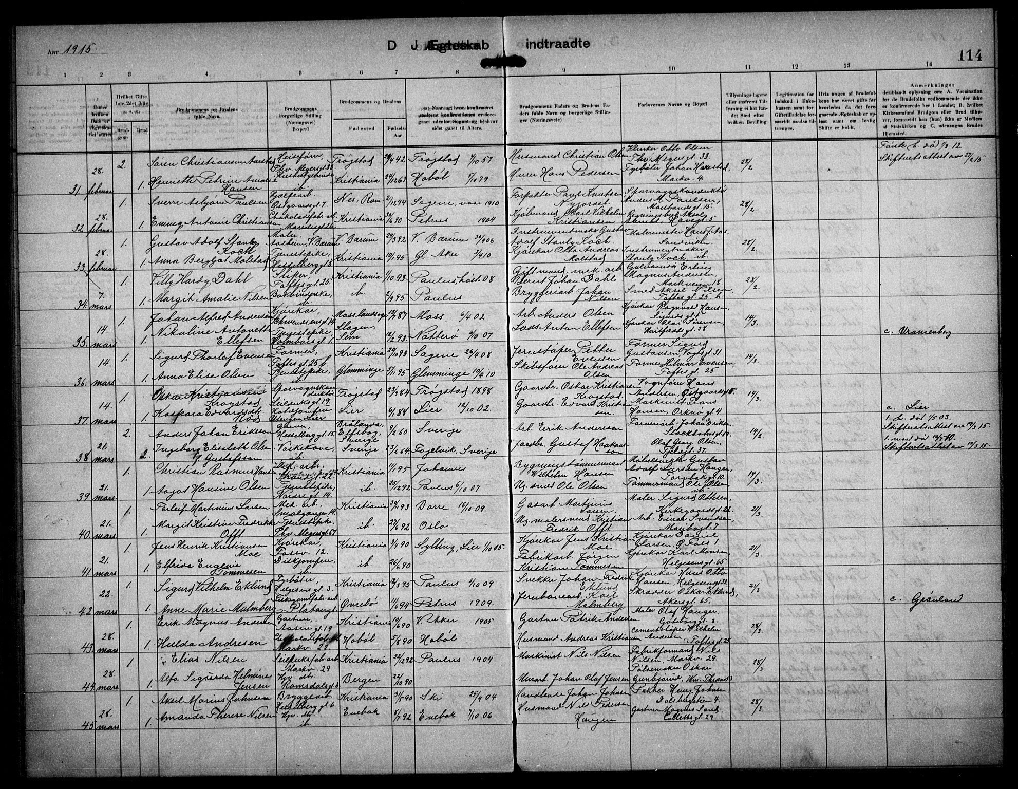 Paulus prestekontor Kirkebøker, AV/SAO-A-10871/F/Fa/L0017: Ministerialbok nr. 17, 1906-1917, s. 114