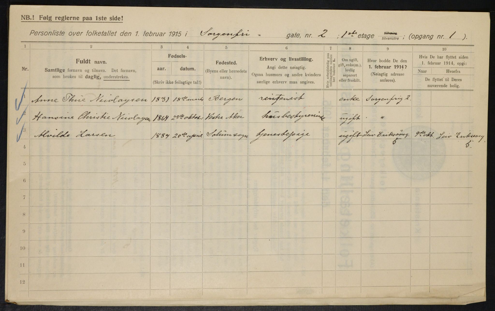 OBA, Kommunal folketelling 1.2.1915 for Kristiania, 1915, s. 99634