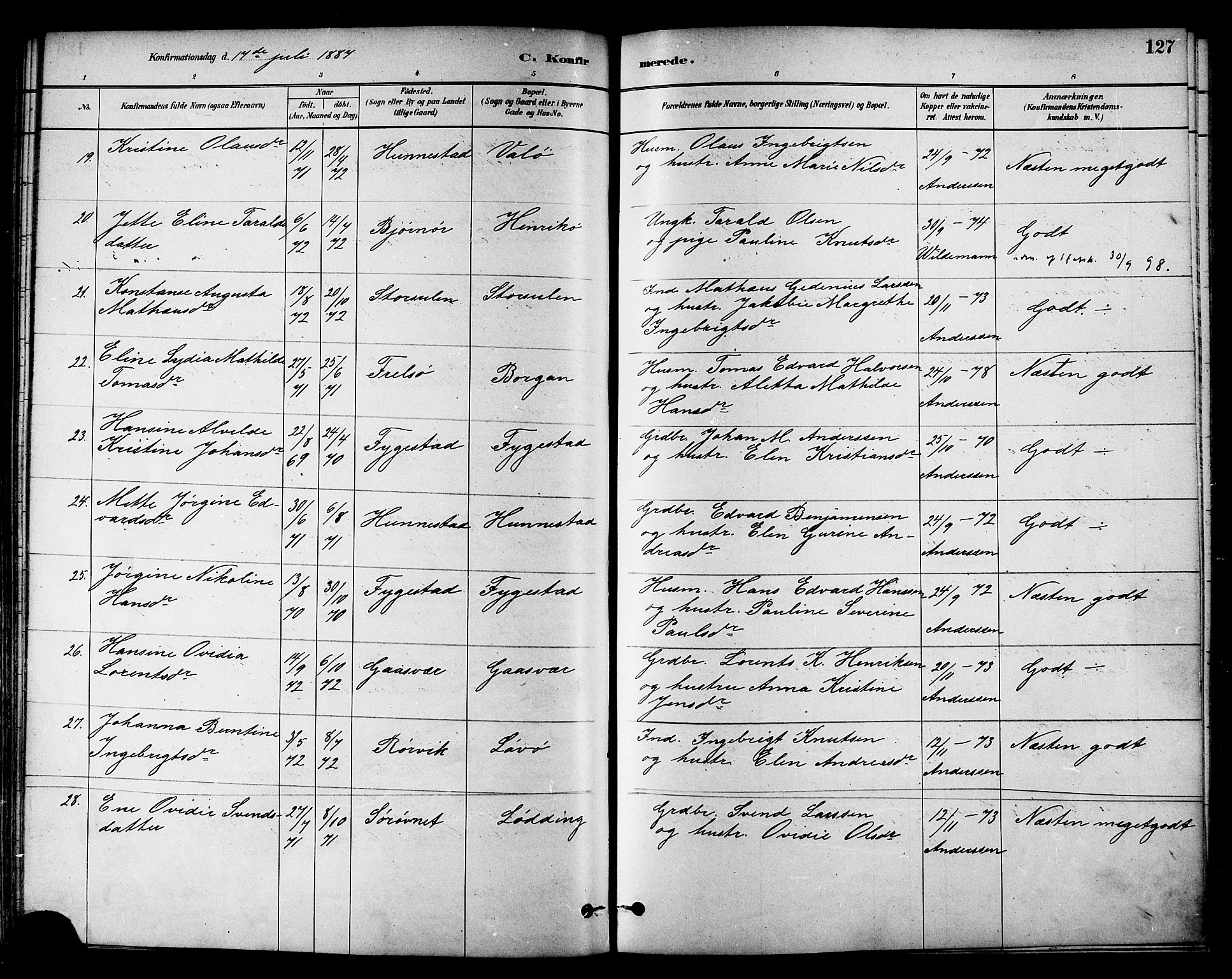Ministerialprotokoller, klokkerbøker og fødselsregistre - Nord-Trøndelag, SAT/A-1458/786/L0686: Ministerialbok nr. 786A02, 1880-1887, s. 127