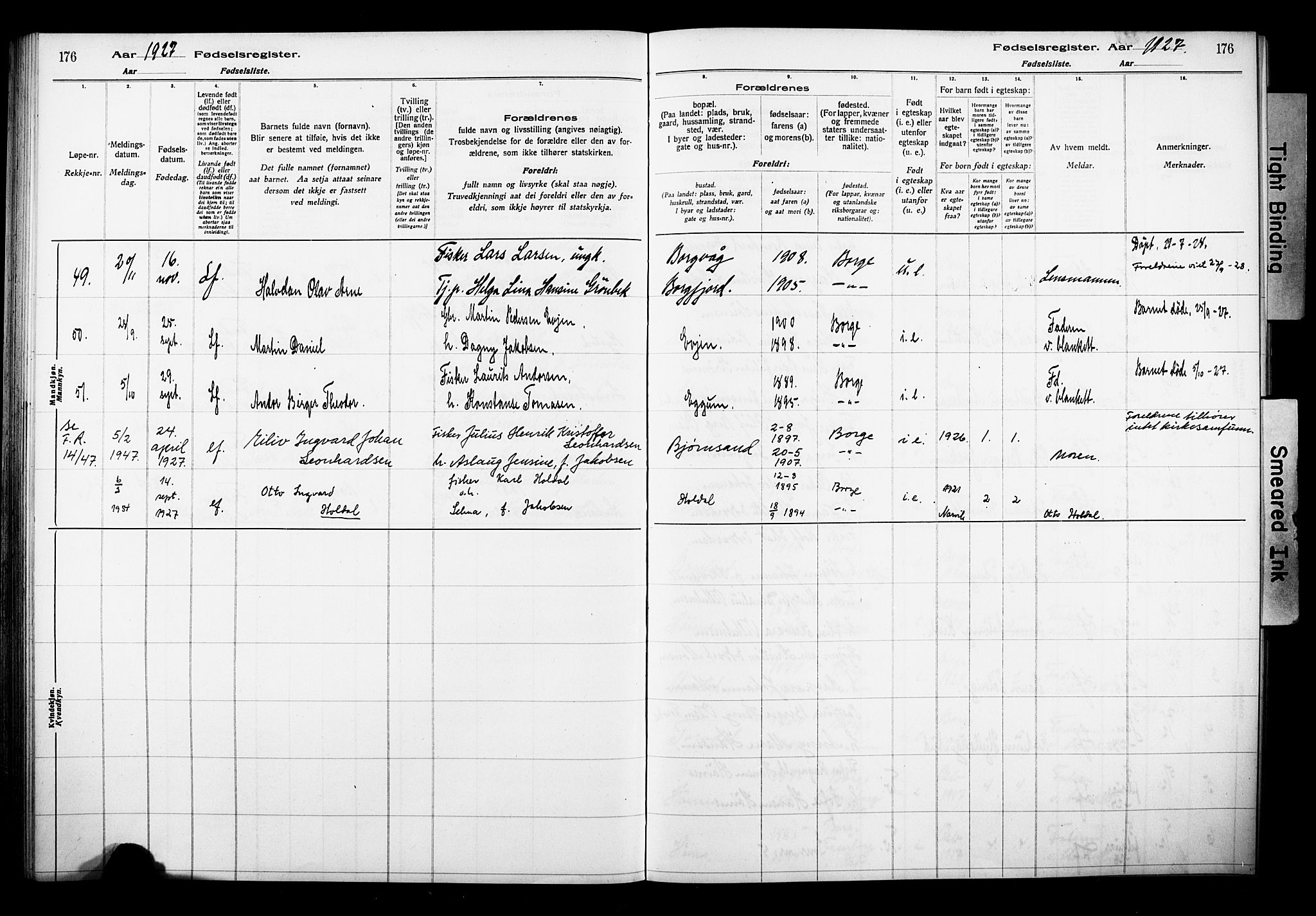 Ministerialprotokoller, klokkerbøker og fødselsregistre - Nordland, AV/SAT-A-1459/880/L1145: Fødselsregister nr. 880.II.4.1, 1916-1929, s. 176