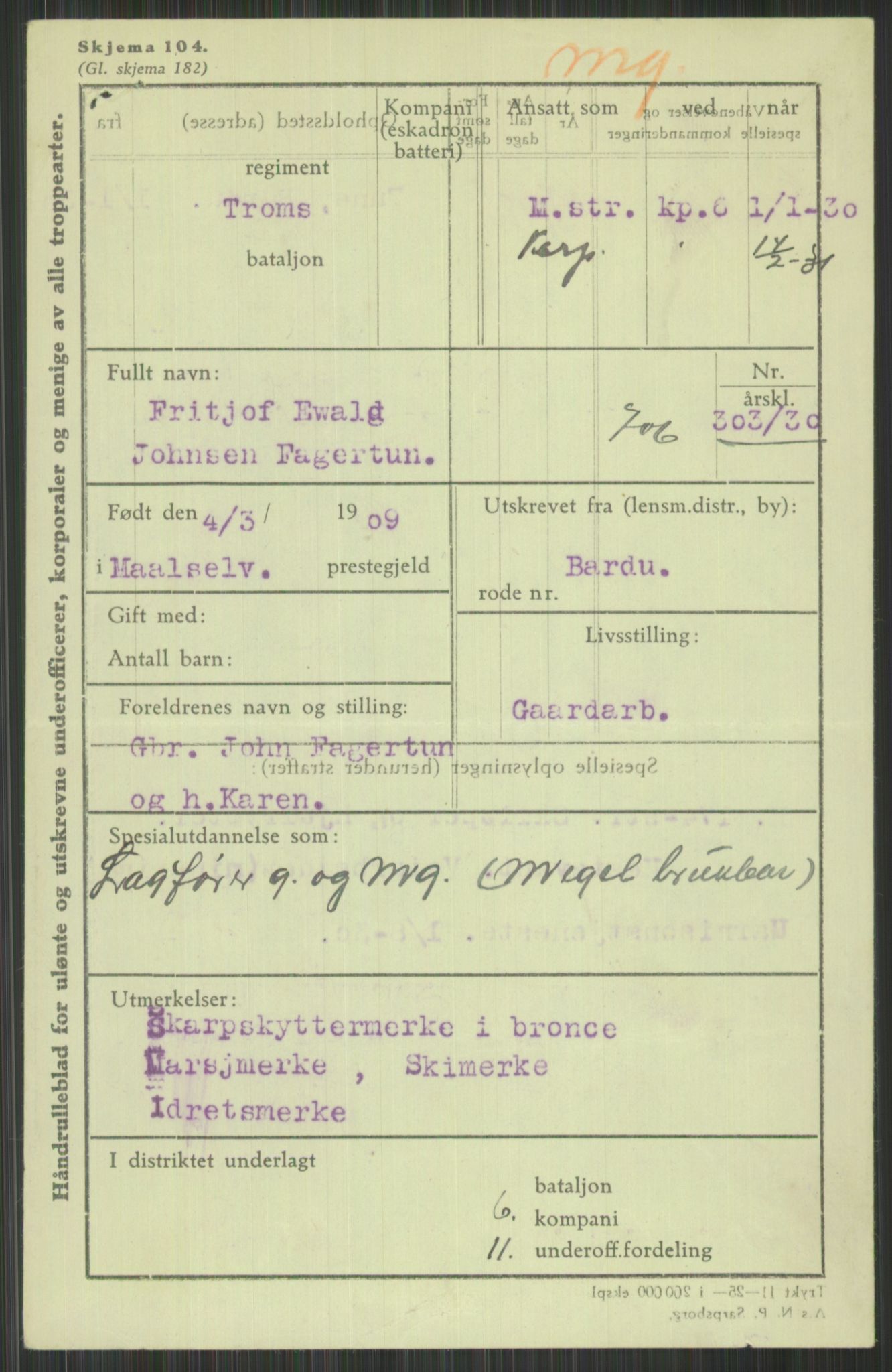 Forsvaret, Troms infanteriregiment nr. 16, AV/RA-RAFA-3146/P/Pa/L0014: Rulleblad for regimentets menige mannskaper, årsklasse 1930, 1930, s. 143