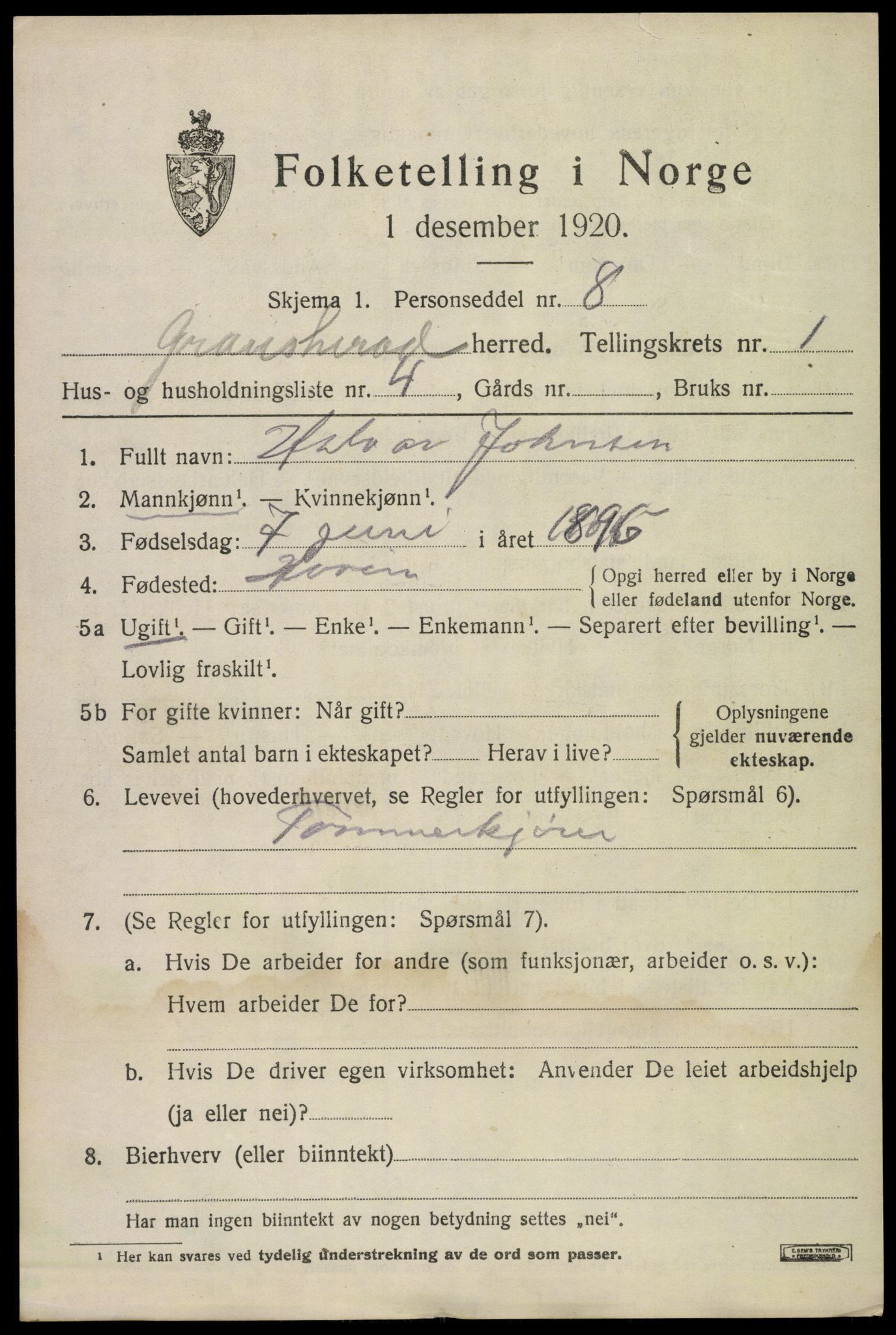 SAKO, Folketelling 1920 for 0824 Gransherad herred, 1920, s. 568