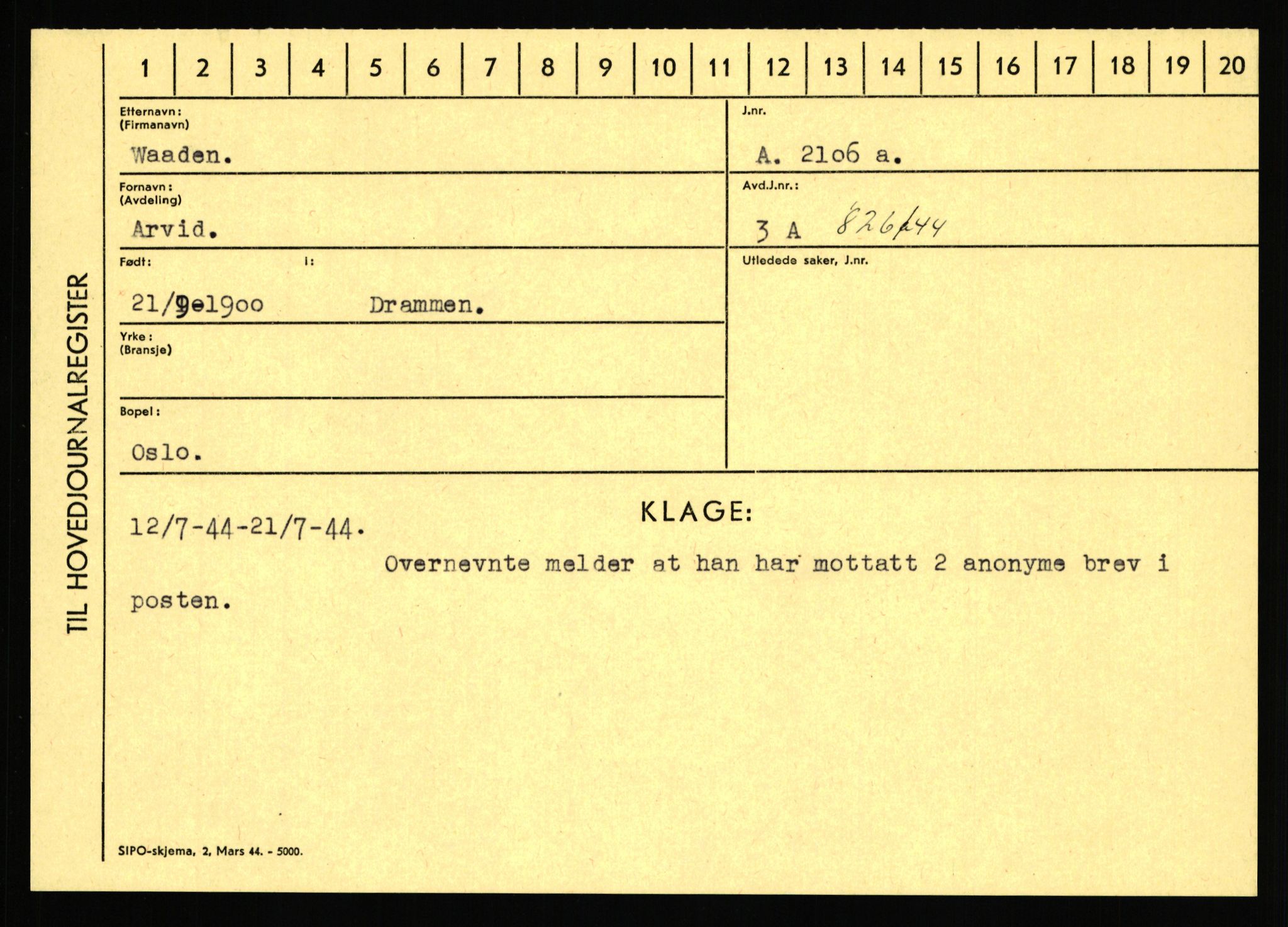 Statspolitiet - Hovedkontoret / Osloavdelingen, AV/RA-S-1329/C/Ca/L0016: Uberg - Øystese, 1943-1945, s. 1539