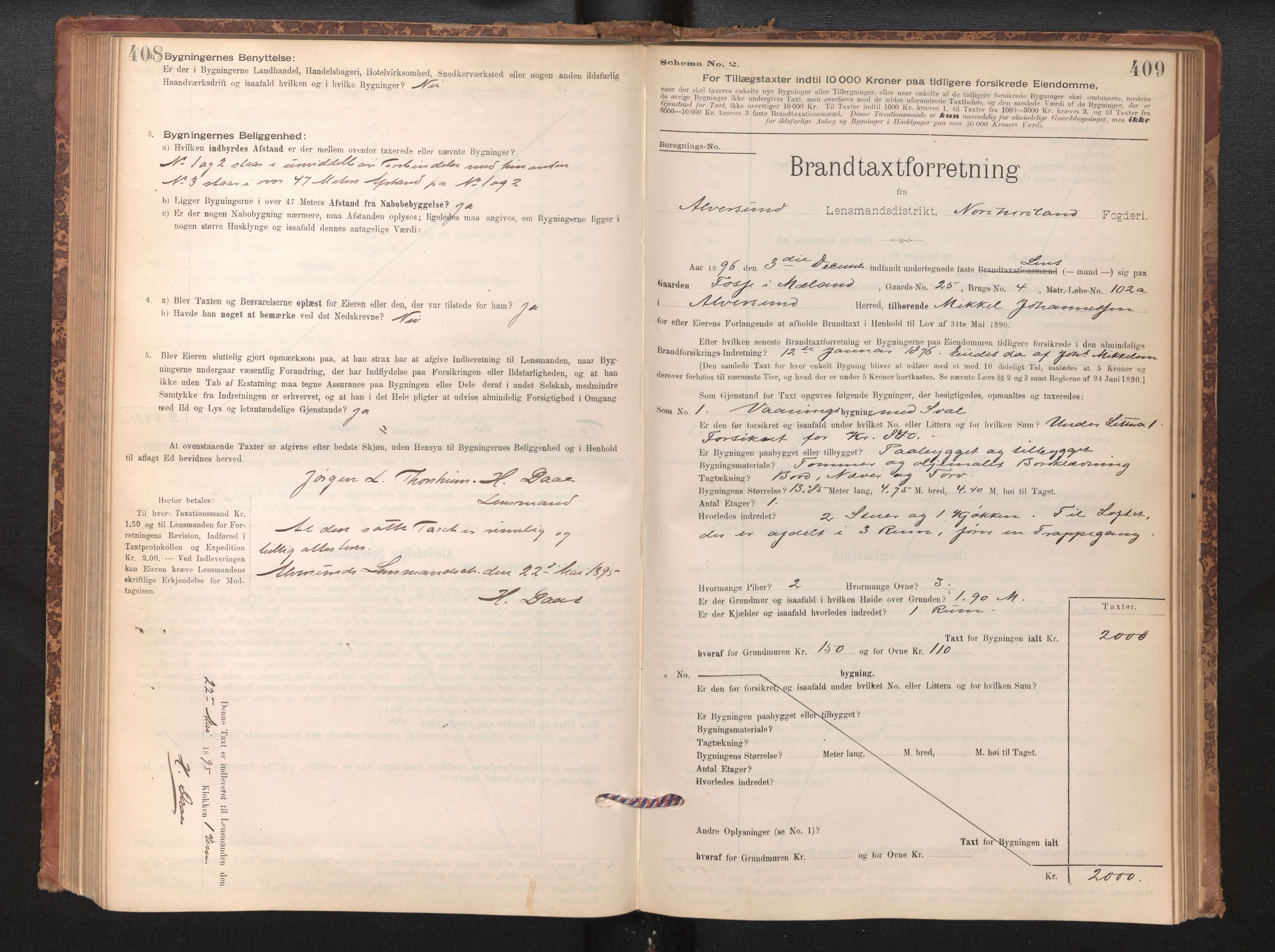 Lensmannen i Alversund, SAB/A-30701/0012/L0004: Branntakstprotokoll, skjematakst, 1894-1953, s. 408-409